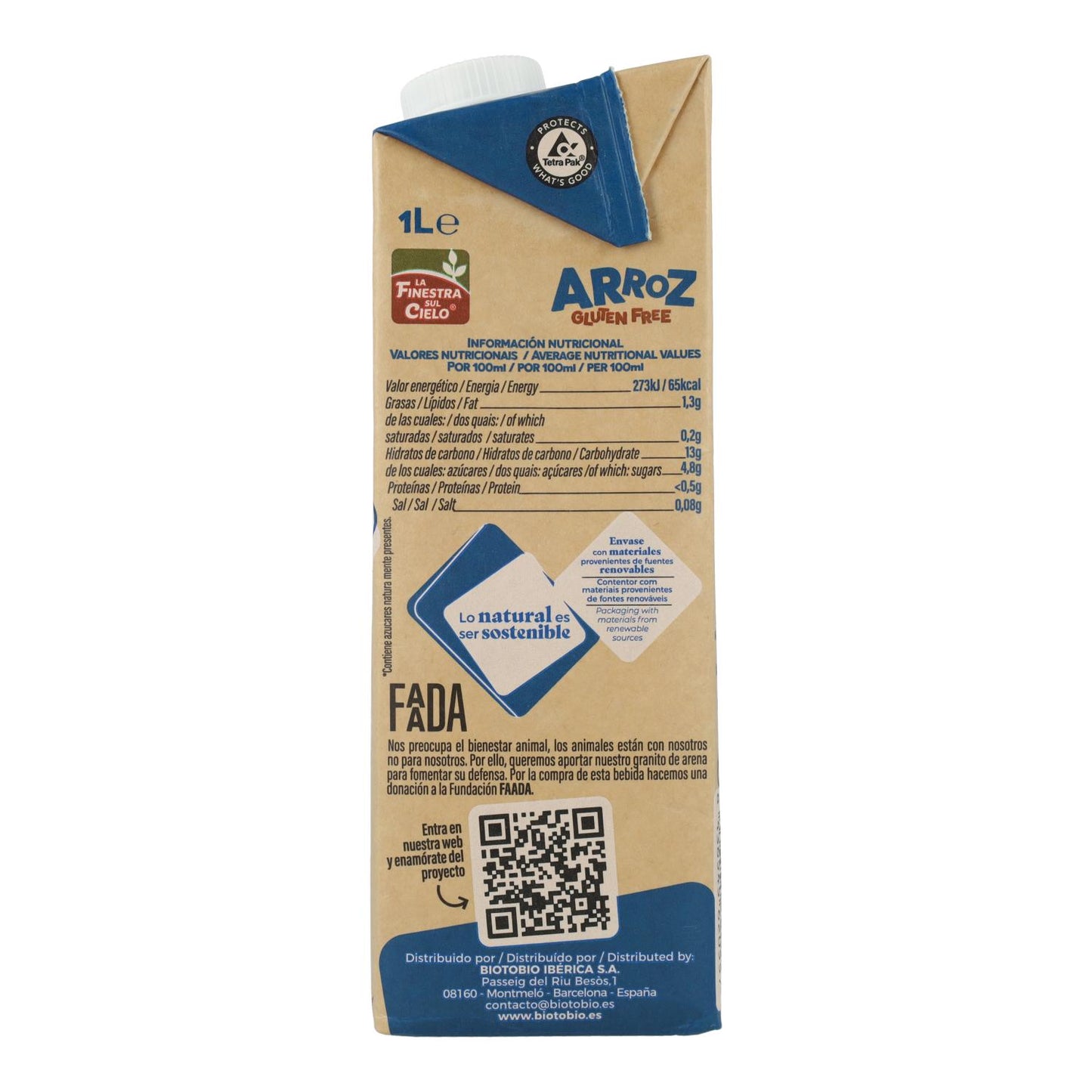 Bebida de Arroz Sin Gluten Bio La Finestra Sul Cielo 1 L