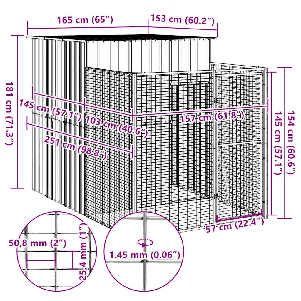 Vidaxl Caseta Perros Corral Acero Galvanizado Gris Claro 165x251x181cm_4