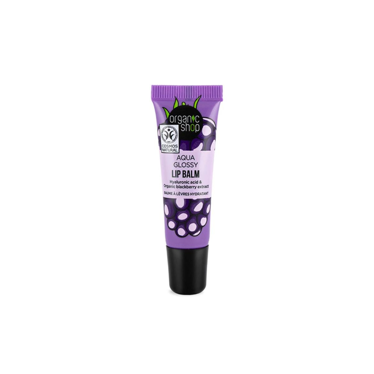 Bálsamo labial brillo aqua con ácido hialurónico y extracto de mora, Organic Shop 10 ml
