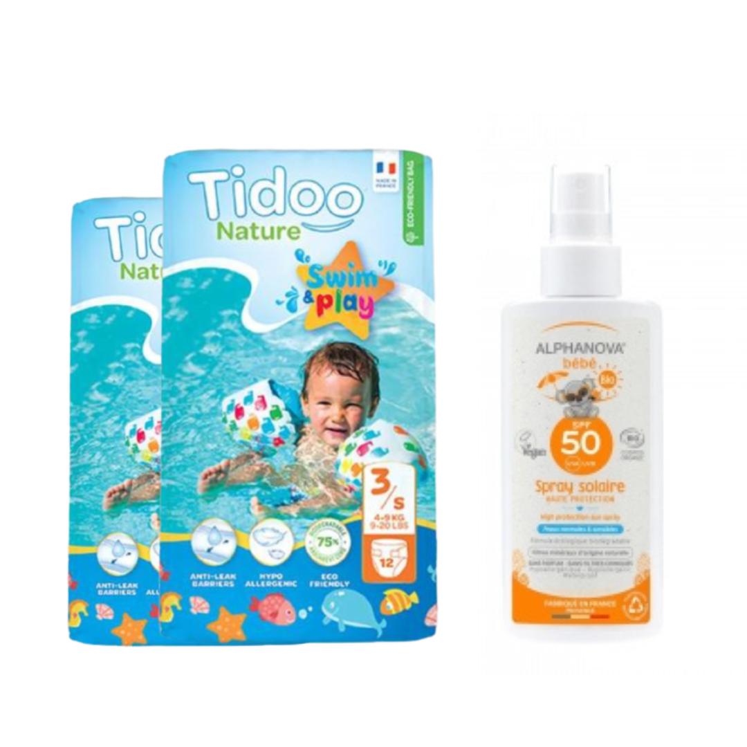 Pack x2 Swimmers Pañales para el baño  T3 (4-9kg) Tidoo + Protector Solar Bebé SPF 50 Alphanova 125 ml