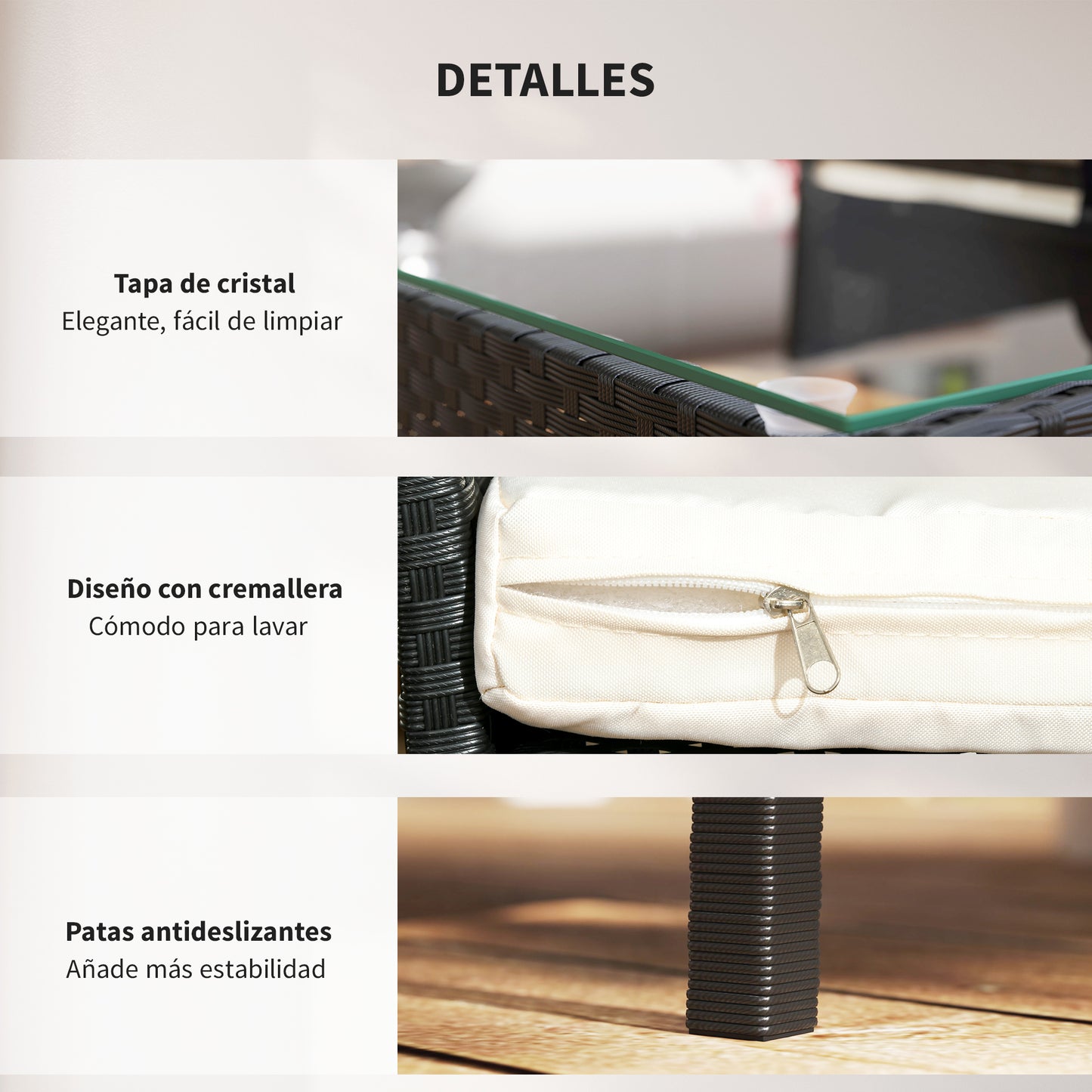 Outsunny Conjunto De Jardín De Ratán Sintético De 4 Piezas Negro Y Crema_5
