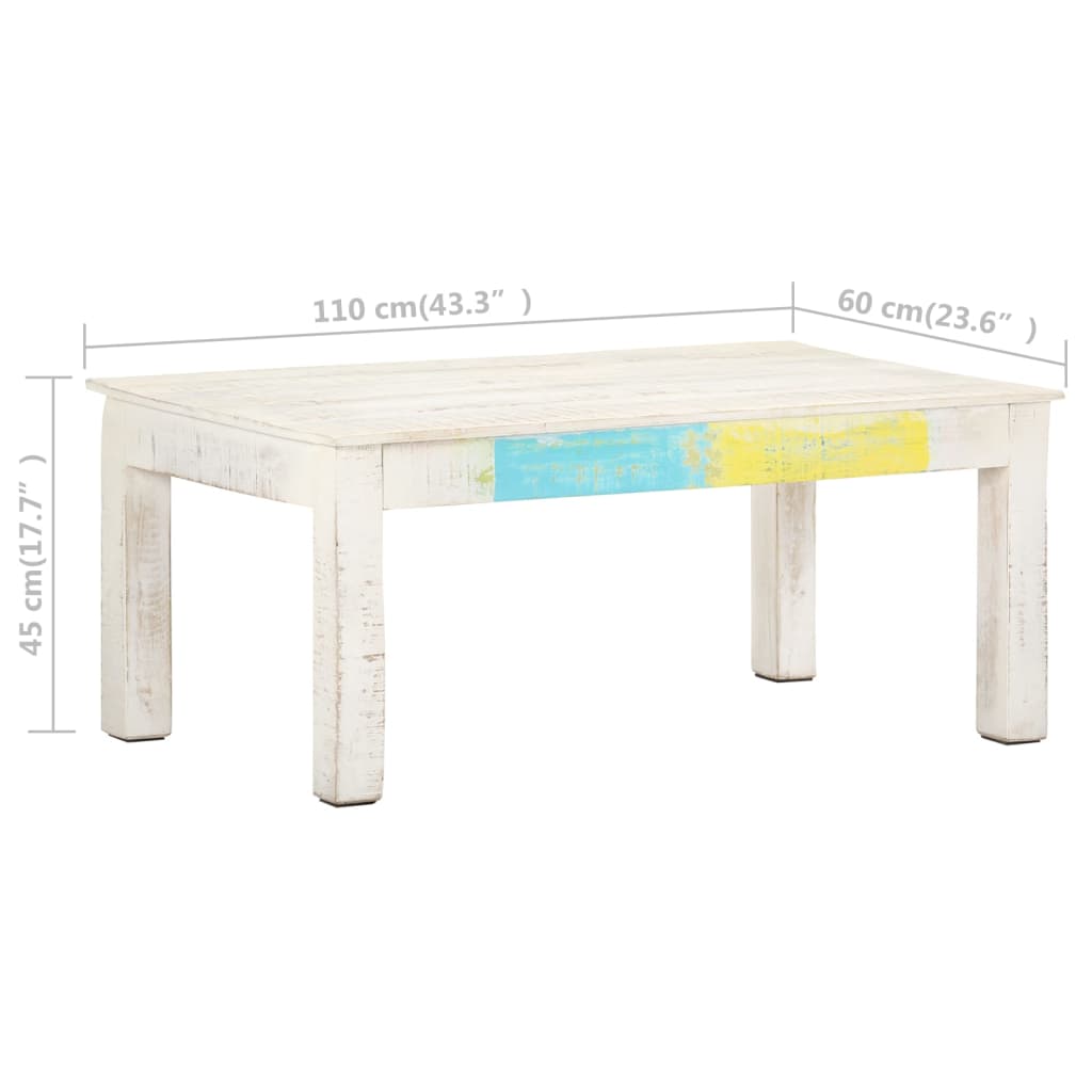 Mesa De Centro De Madera Maciza De Mango Blanca 110x60x45 Cm_4