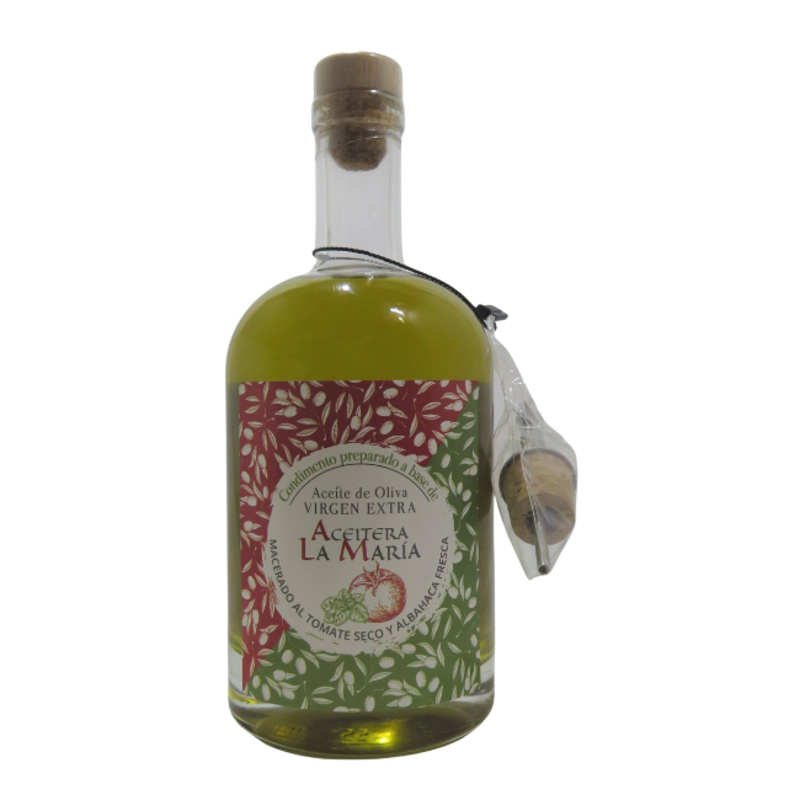 Aceite De Oliva Virgen Extra Macerado Al Tomate Seco Y Albahaca 50 Cl Con Vertedor Metálico
