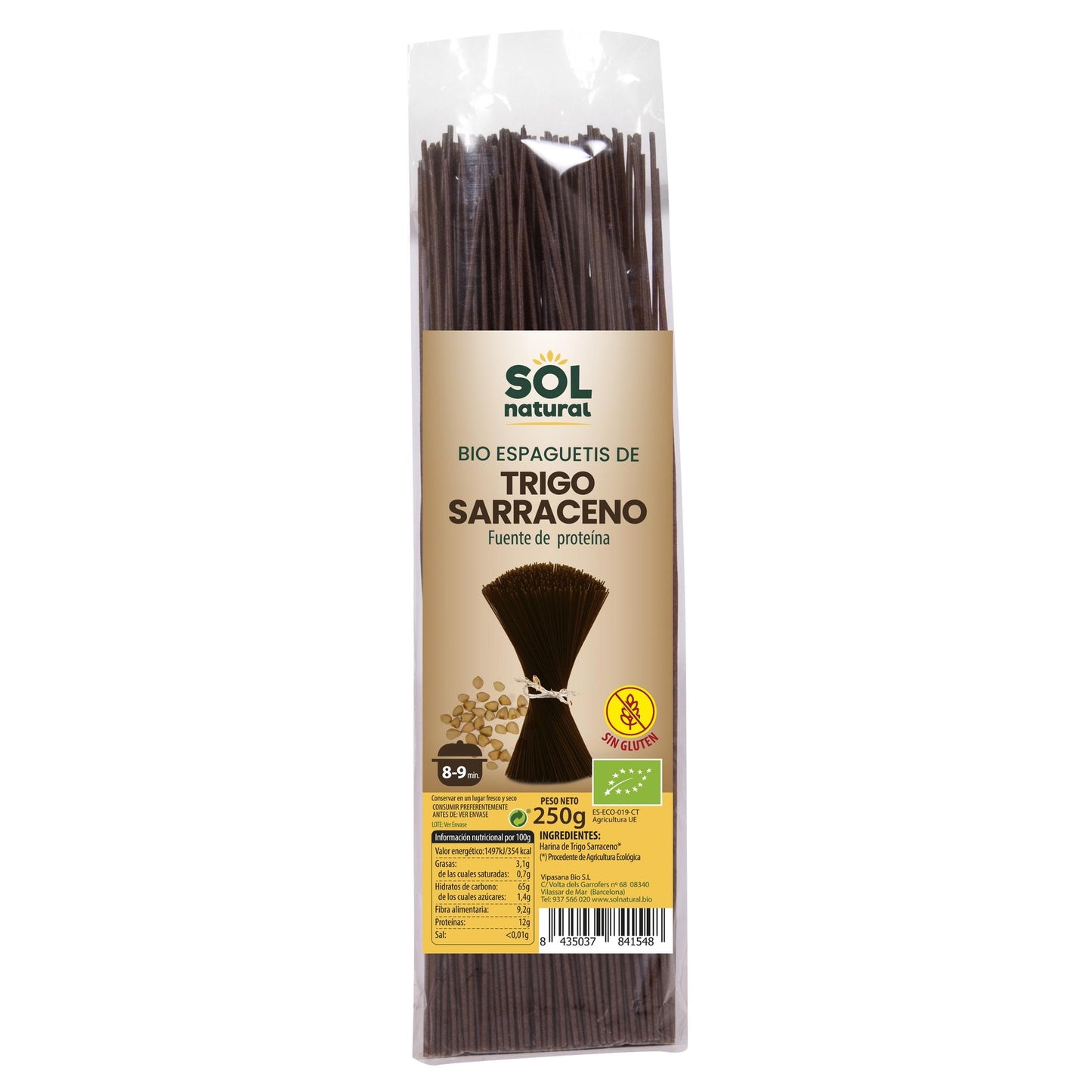 Espagueti de trigo sarraceno sin gluten bio Sol Natural 250 g
