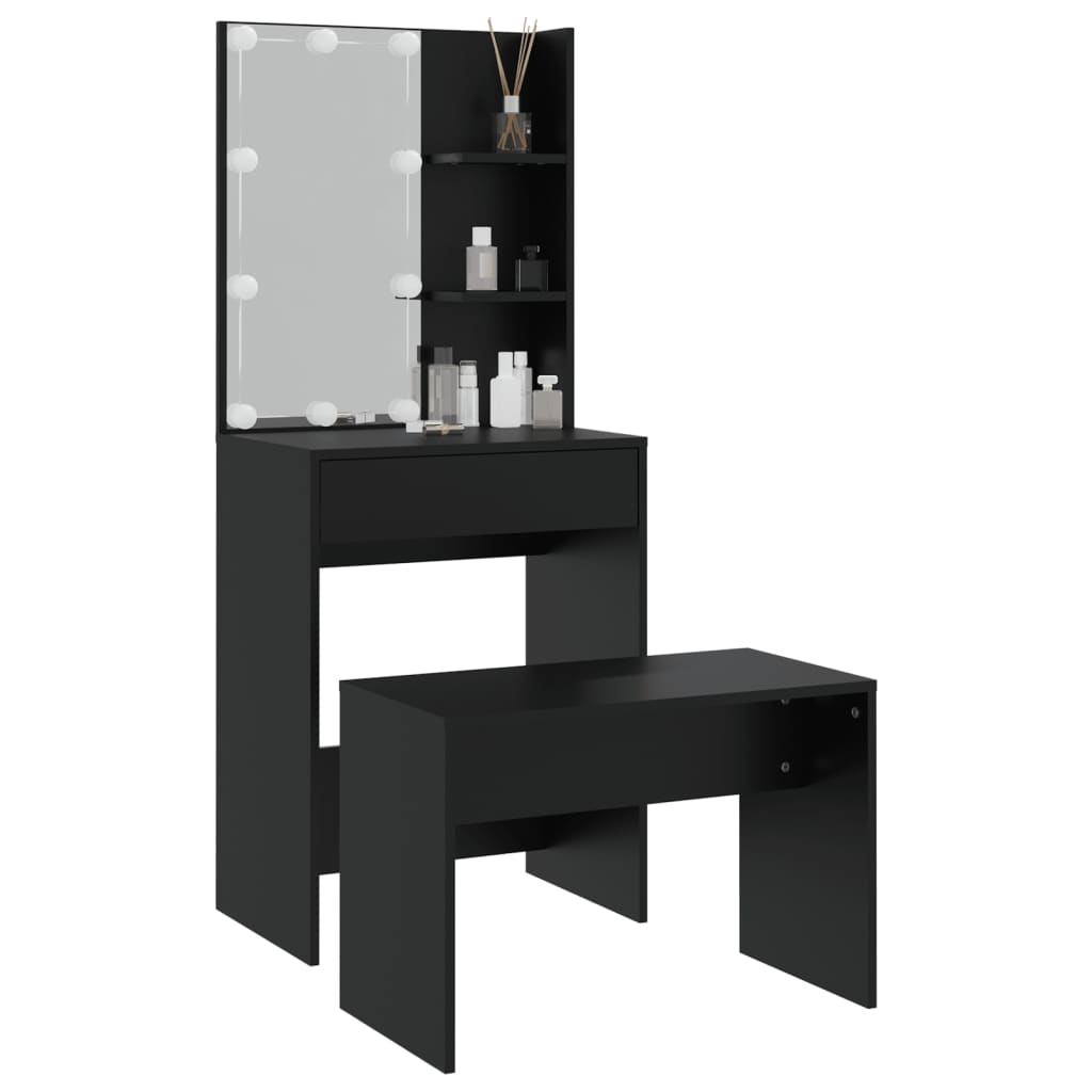 Juego De Tocador Con Led Madera Contrachapada Negro_3