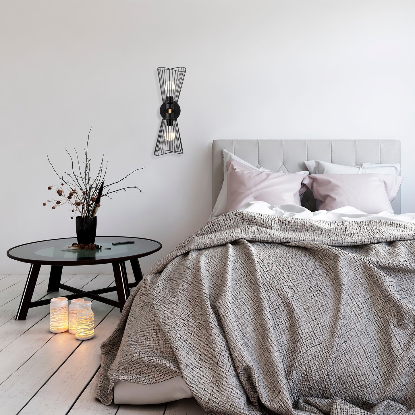 Aplique De Pared, Metal , Negro, 16x16x48, Casquillo 2 X E 27 Max 40 W