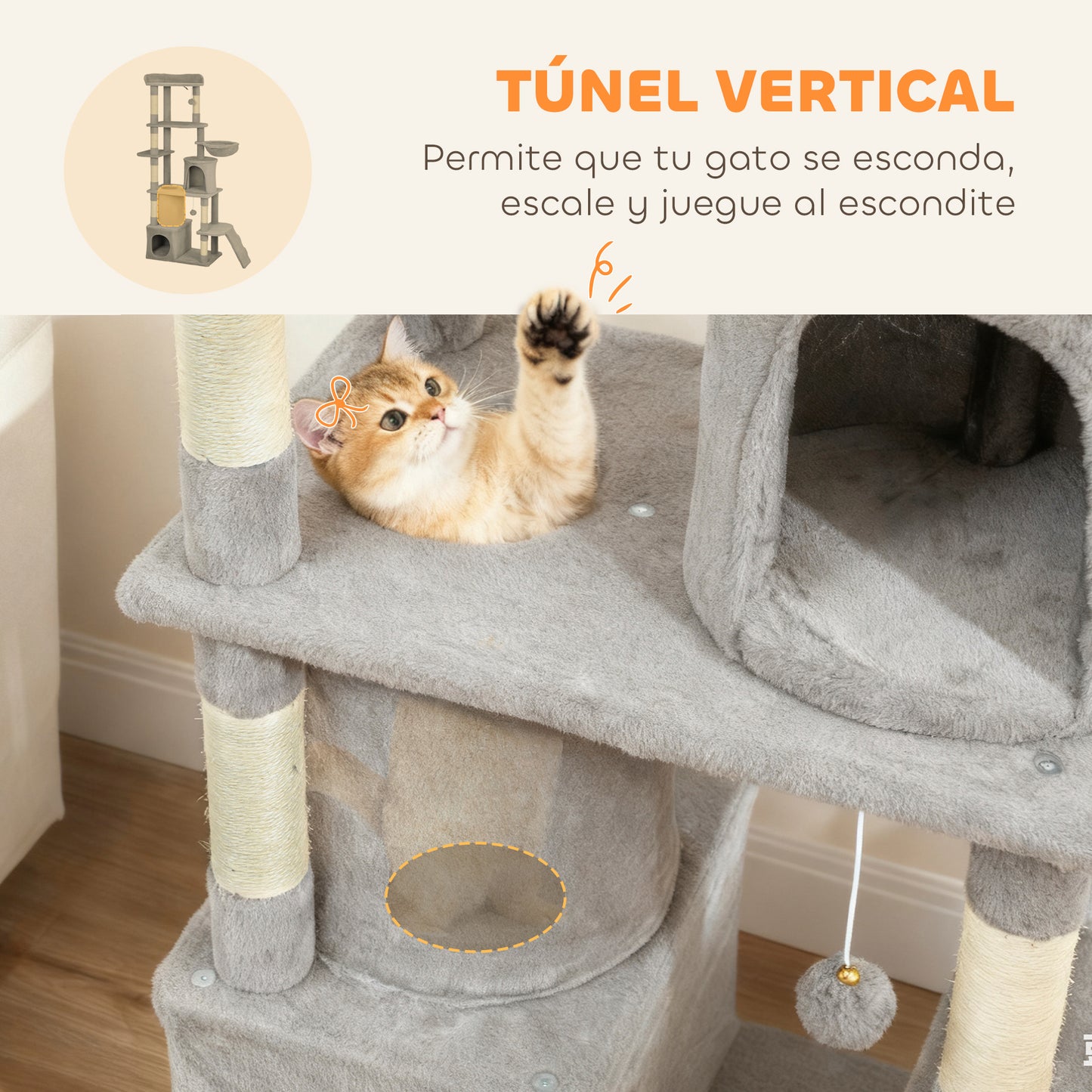 Pawhut Árbol Rascador Para Gatos Grande Altura 170 Cm Gris Claro_5