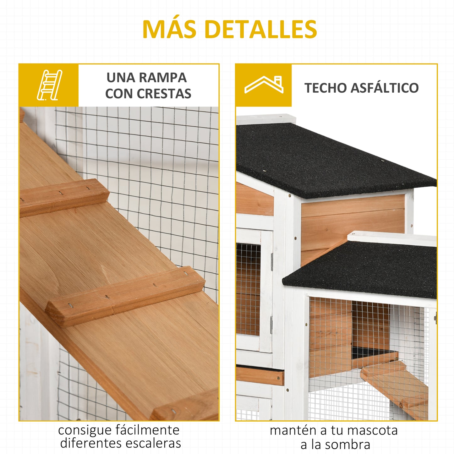 Pawhut Conejera De Madera 157,4x53x99,5 Cm Con Ruedas Techo Asfáltico Natural_5