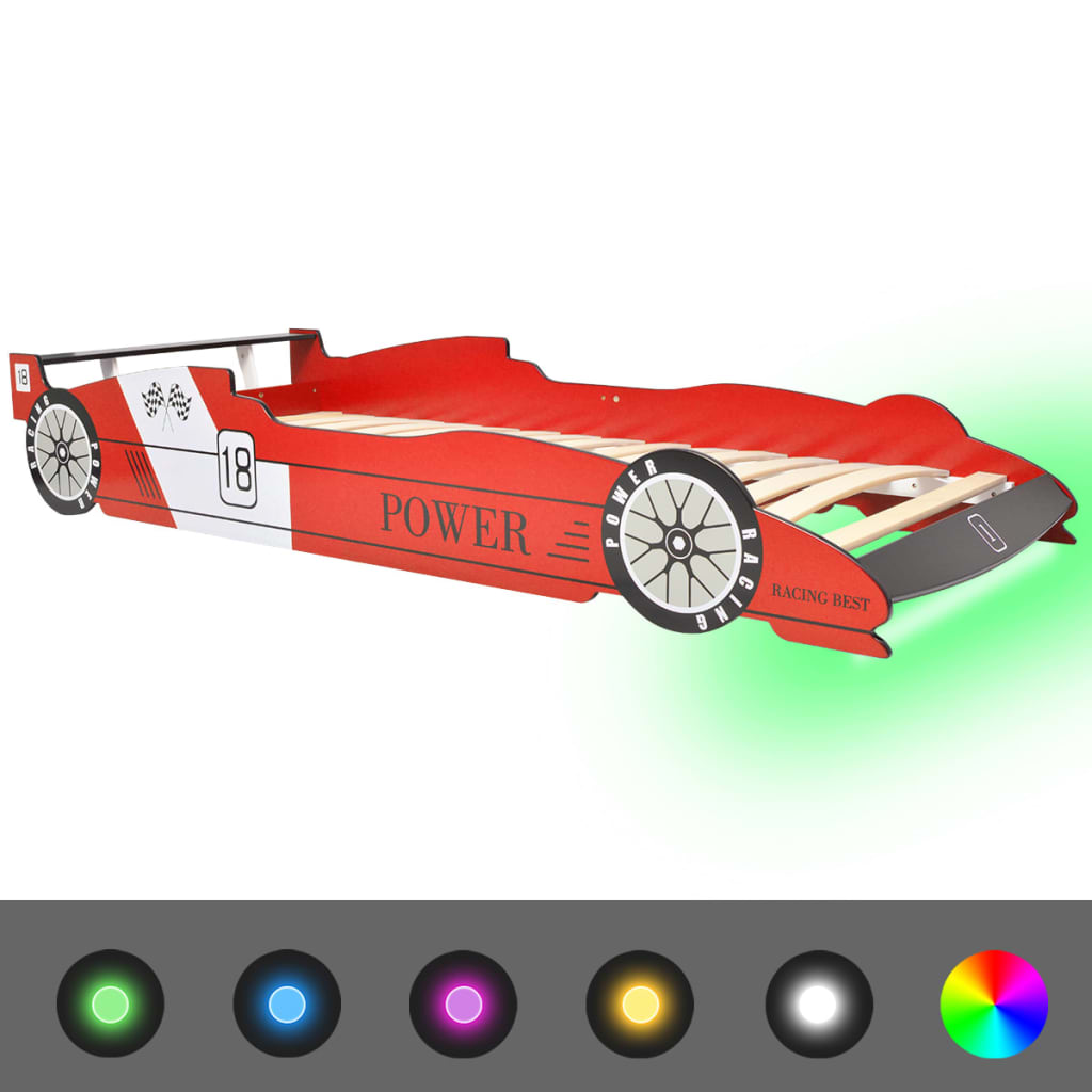 Cama Infantil Con Forma De Coche Carreras Y Led 90x200 Cm Roja / Vetonek_5