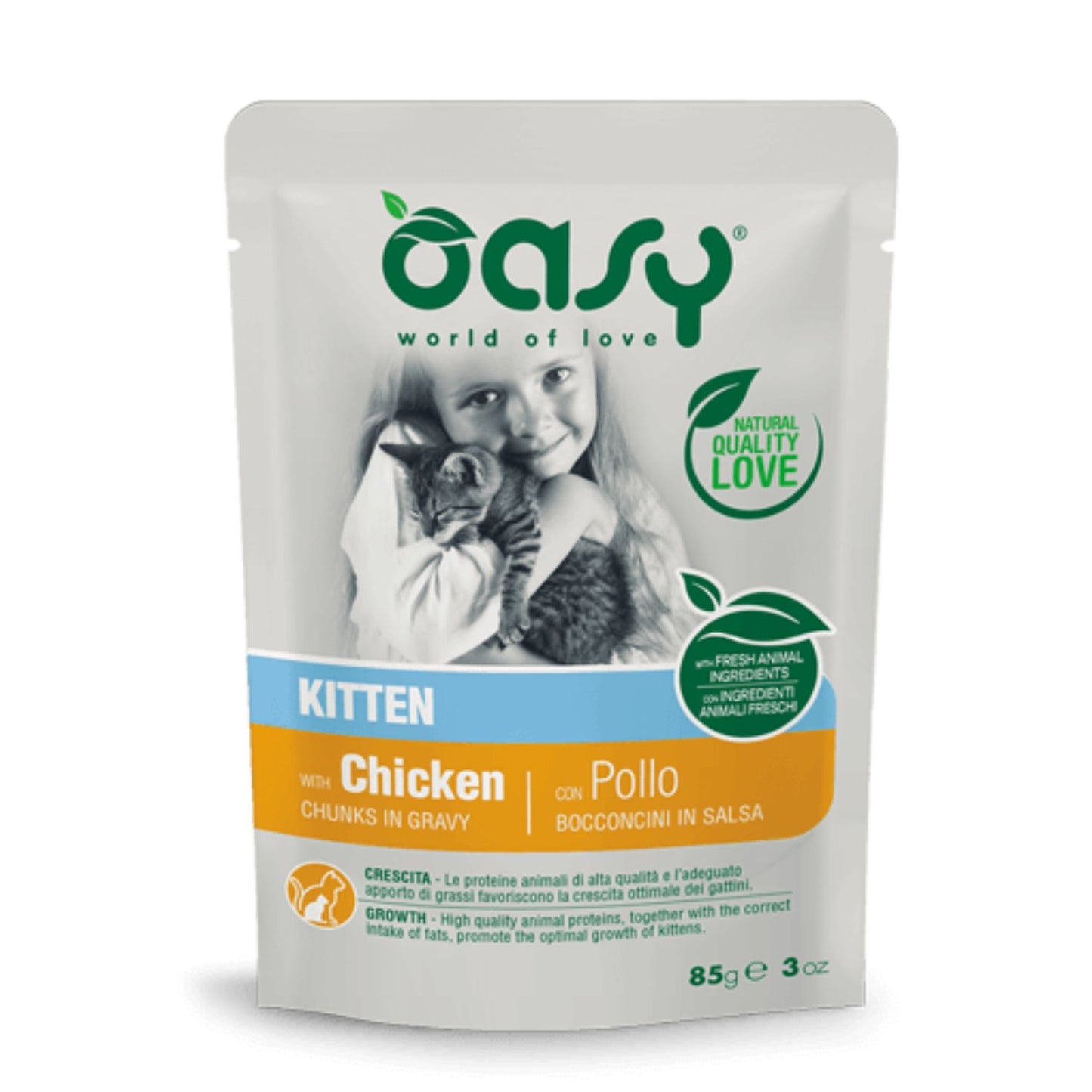 Comida Oasy Trozos En Salsa Para Gato Kitten De Pollo 85g_0