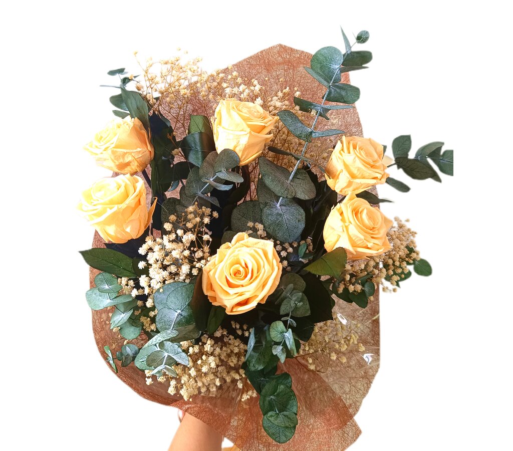 Ramo De Rosas Preservadas Melocotón 6 Flores