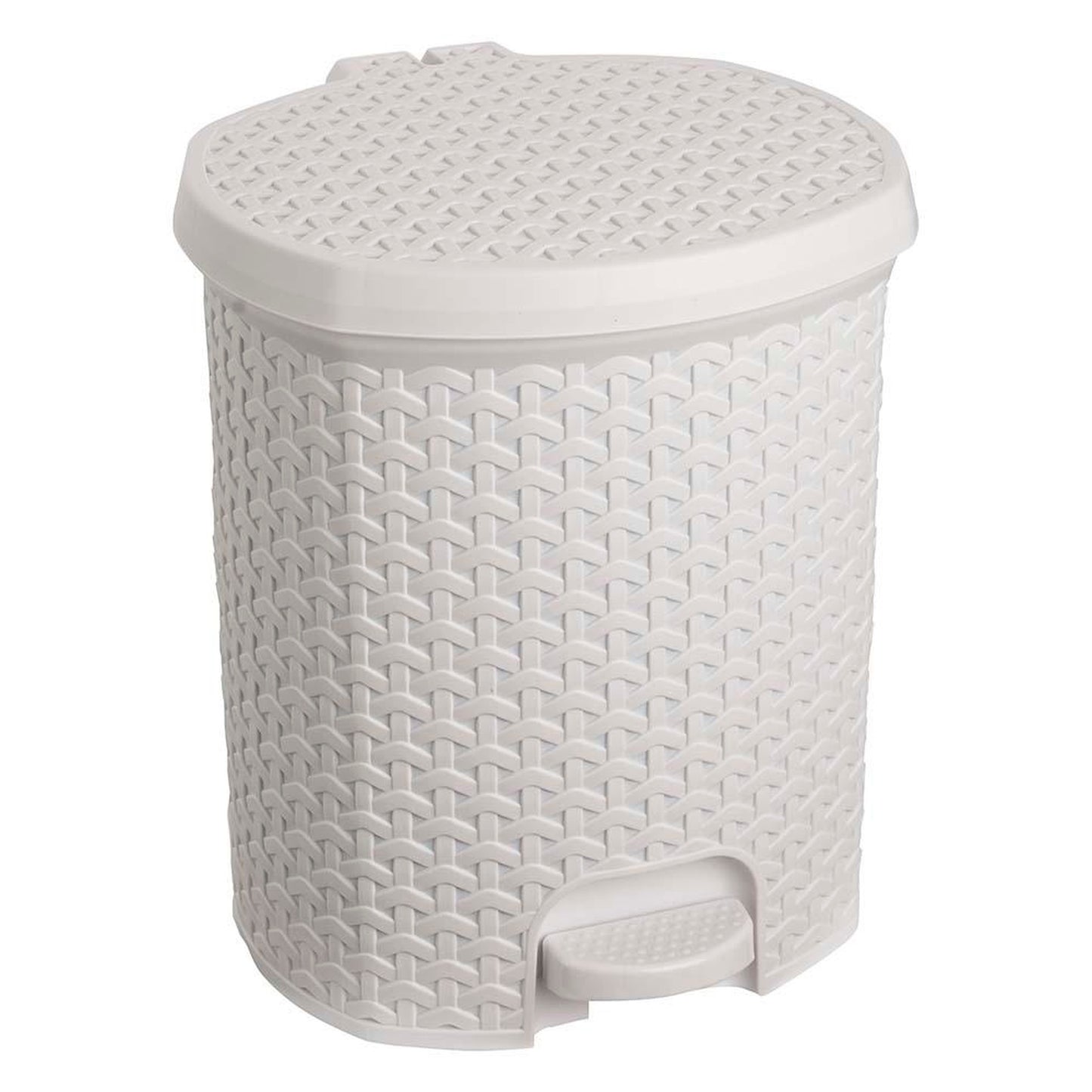 Cubo De Basura / Papelera Polivalente, Con Tapa, Diseño Rattán, Capacidad 11,5l, Tamaño 27,5x29x32,5 Color Blanco Nórdico_0