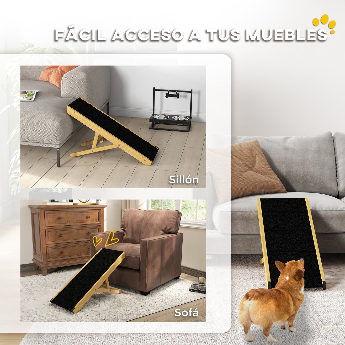 Pawhut Rampa Para Perros Plegable Con Altura Ajustable 83,5x35x47,5 Cm Natural_5