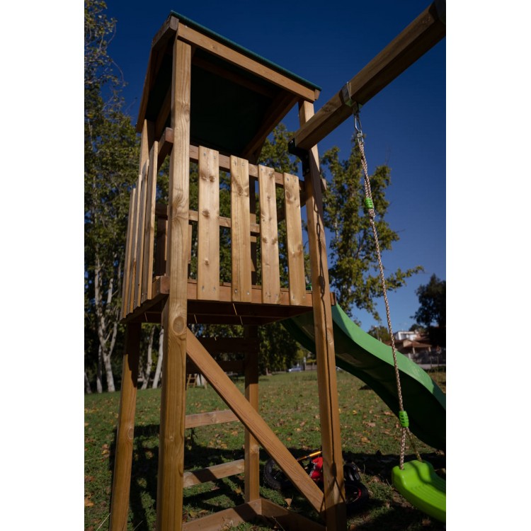 Parque Infantil Masgames Carlit L Techo De Lona Pared De Escalada Y Columpio Doble._4