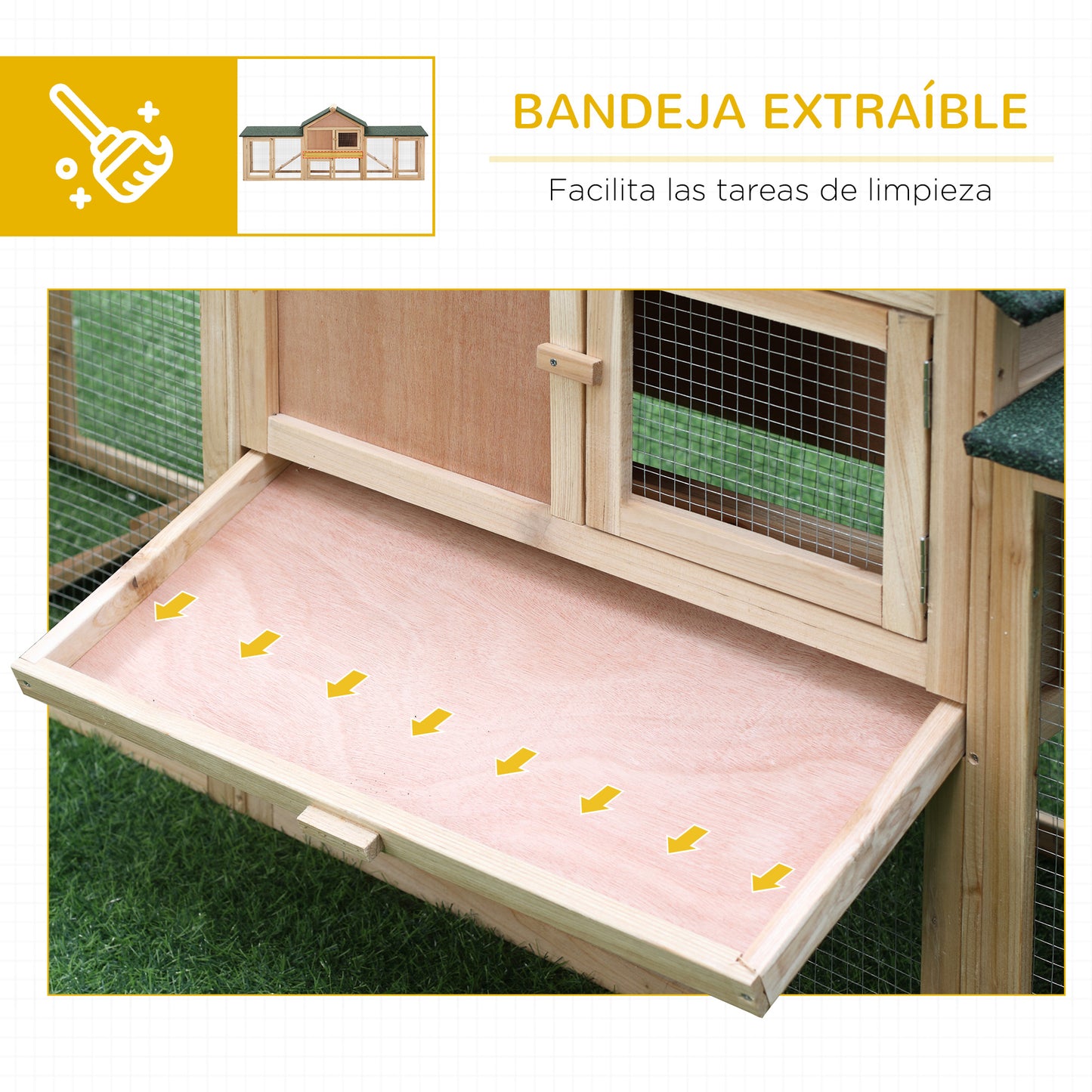 Pawhut Conejera De Exterior Para 2-4 Conejos Con Techo Asfáltico Bandeja Natural_5