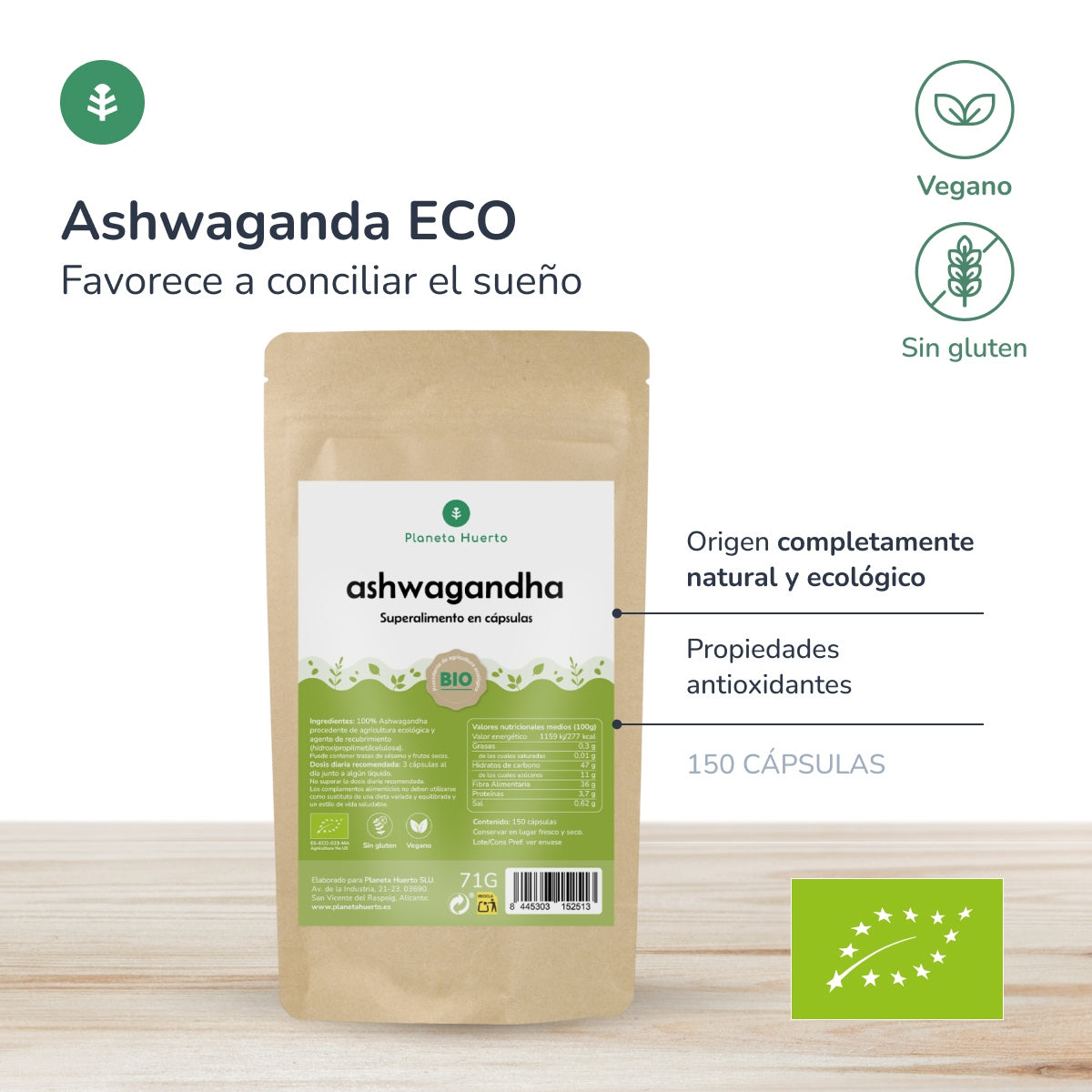 Ashwagandha BIO Planeta Huerto 150 cápsulas