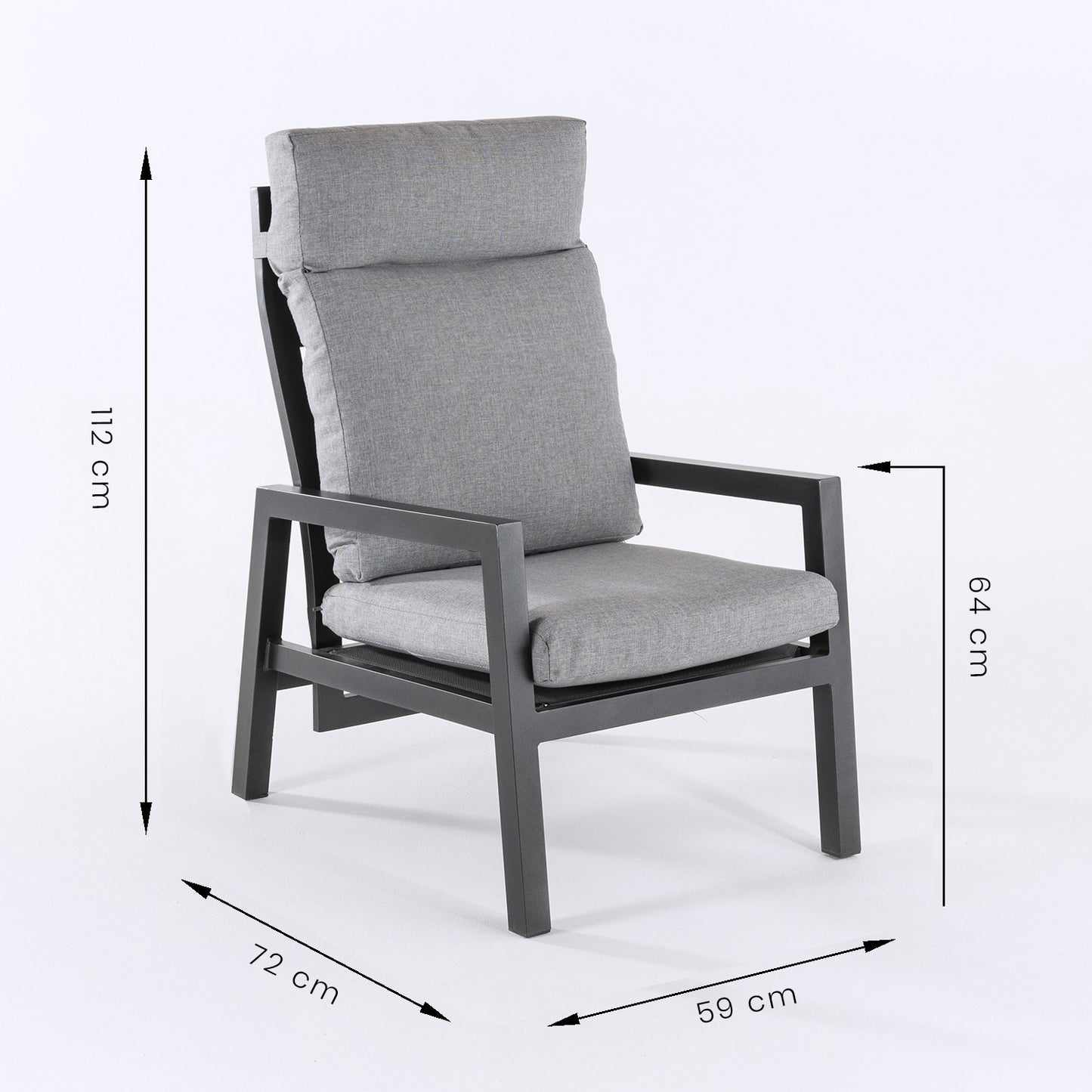 Sofá De Exterior, Reforzado, Aluminio, Color Negro, Sillón:59x72x112_4
