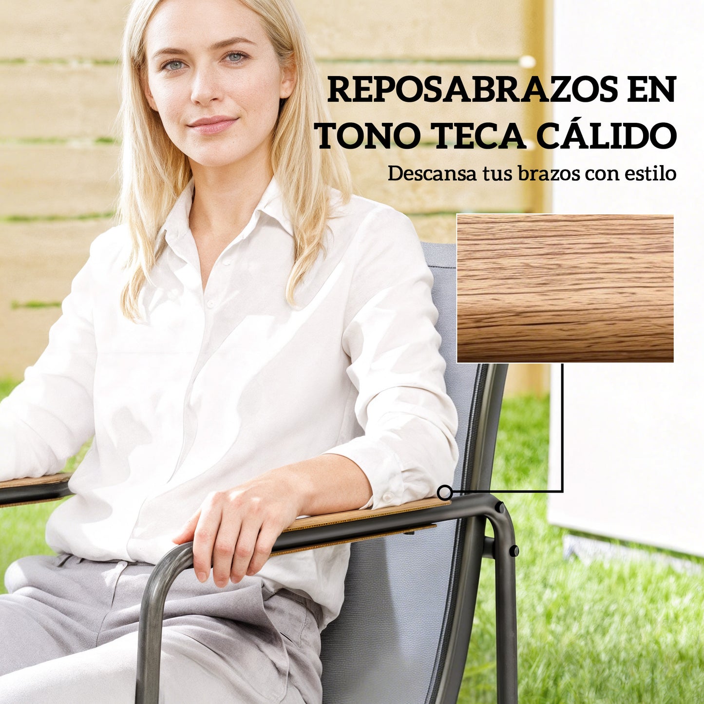 Outsunny Conjunto De Mesa Y Sillas Jardín De 7 Piezas Con Sillas Transpirables_5
