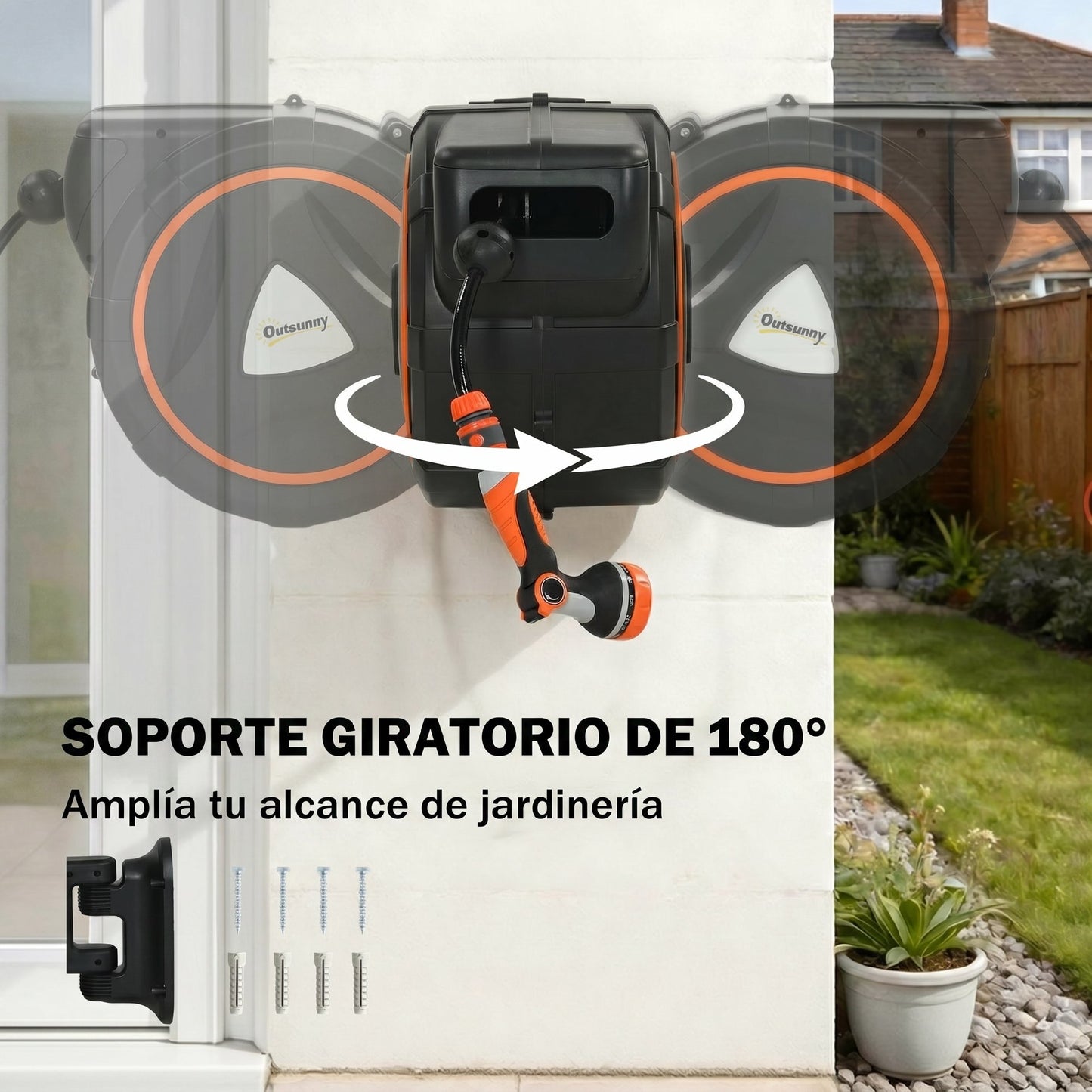 Outsunny Enrollador De Manguera Para Jardín 23+2 Cm M Bloqueo Retorno Automático_5