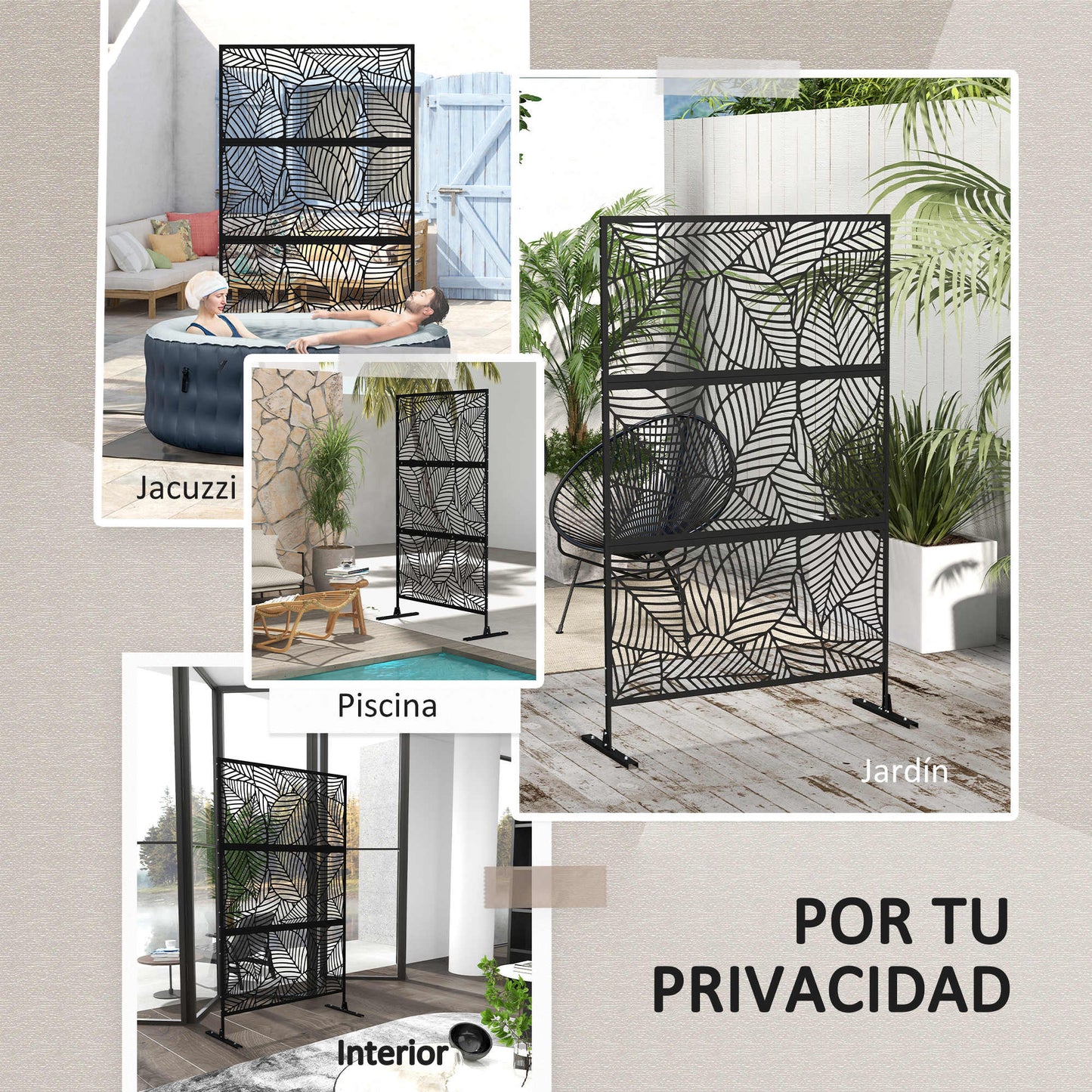 Outsunny Biombo Separador De Ambientes De 3 Paneles 122x198 Cm Negro_5