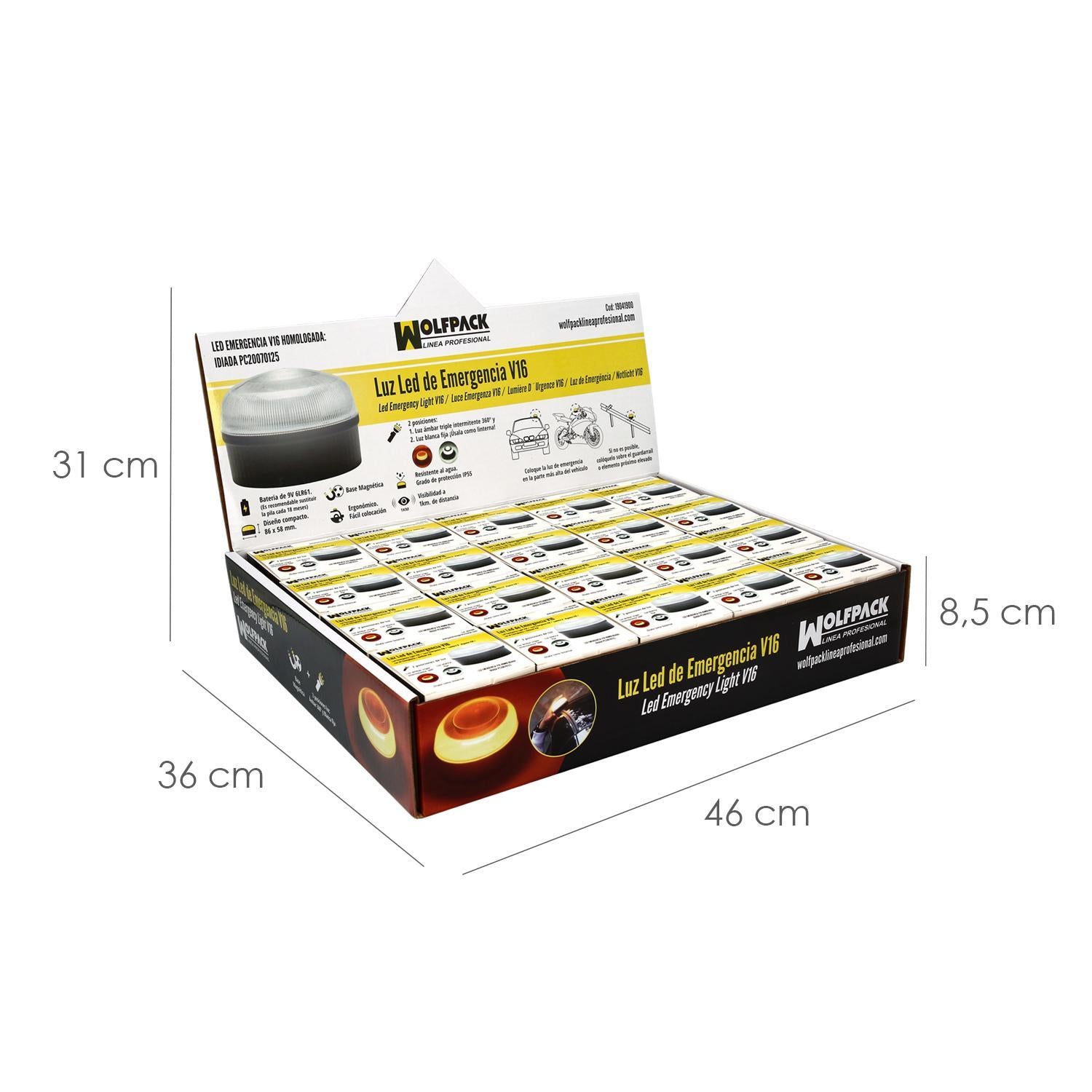 Luz Led Emergencia Coche V16 Baliza Luminosa Homologada, Pila 9v.