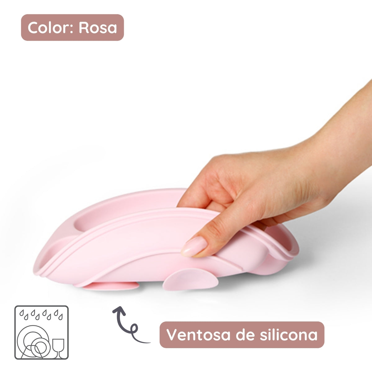 Plato De Silicona Con Compartimentos Y Ventosa Rosa