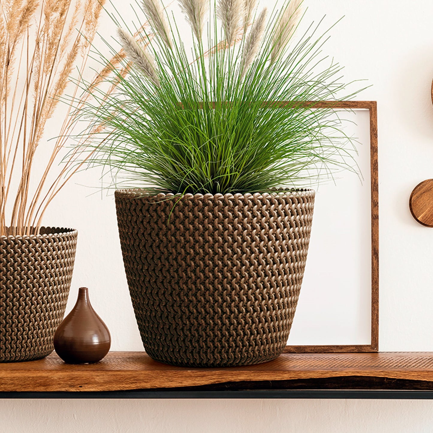 Macetero Color Ocre,sin Depósito , Colección Splofy Eco Wood De 18,7cm X 18,7cm X 15,8cm Cm, Capacidad De 3 L._3