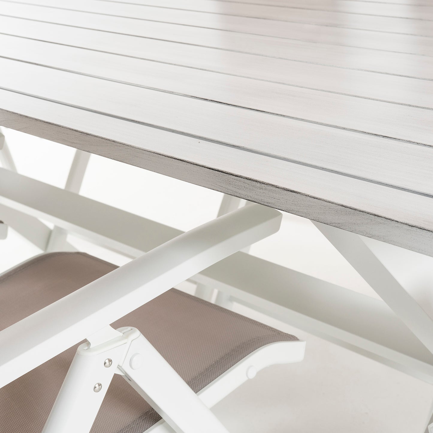 Conjunto Para Jardín Mesa De 190 Cm Y 6 Sillones Reclinables De Color Blanco_4