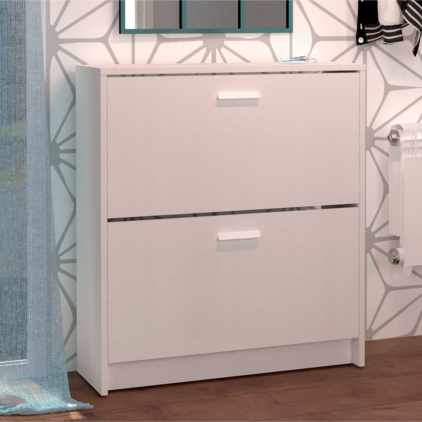 Zapatero Entrada Recibidor, Mueble Auxiliar Estrecho Zapatos, 2 Puertas, Madera 82x74x25 Cm, Briebe, Nova, Blanco