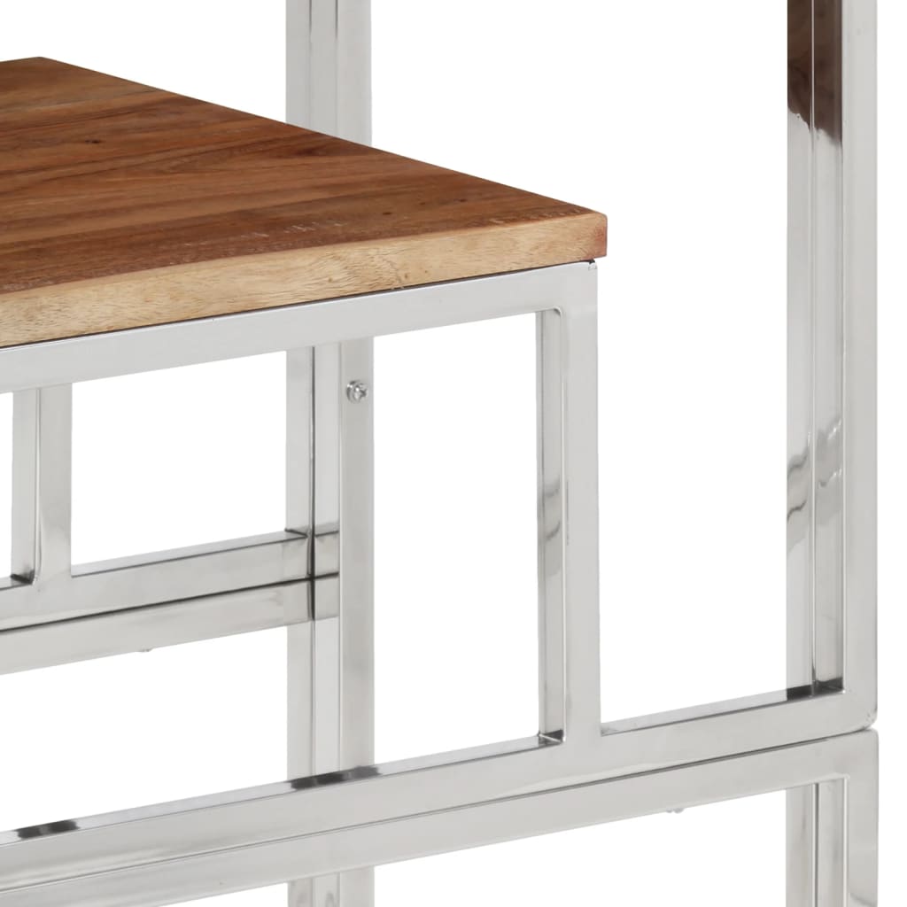 Mesa Consola Acero Inoxidable Y Madera Maciza Acacia Plateada_4