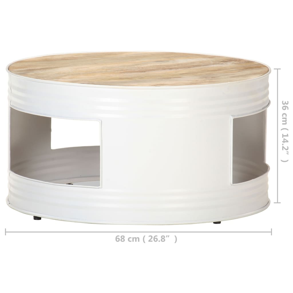 Mesa De Centro De Madera De Mango Maciza Blanca 68x68x36 Cm_4
