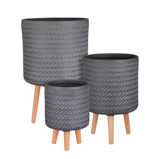 Macetero De Fibra Color Gris Con Patas 62x36cm