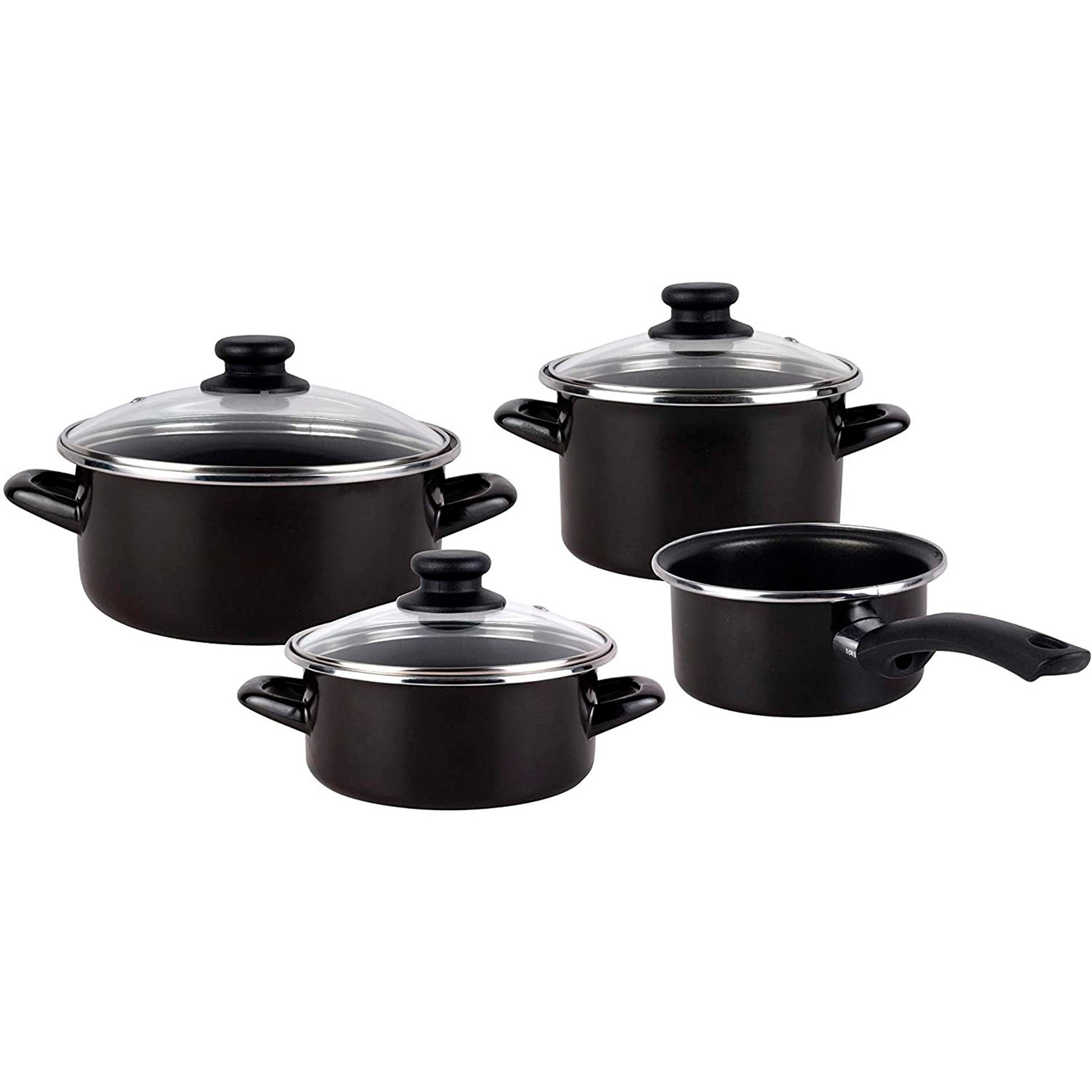 Magefesa Kenia Negra - Batería de Cocina 7 Pzas en Acero Vitrificado Negro, Antiadherente Bicapa Reforzada, Apta para Todo Tipo de Cocinas