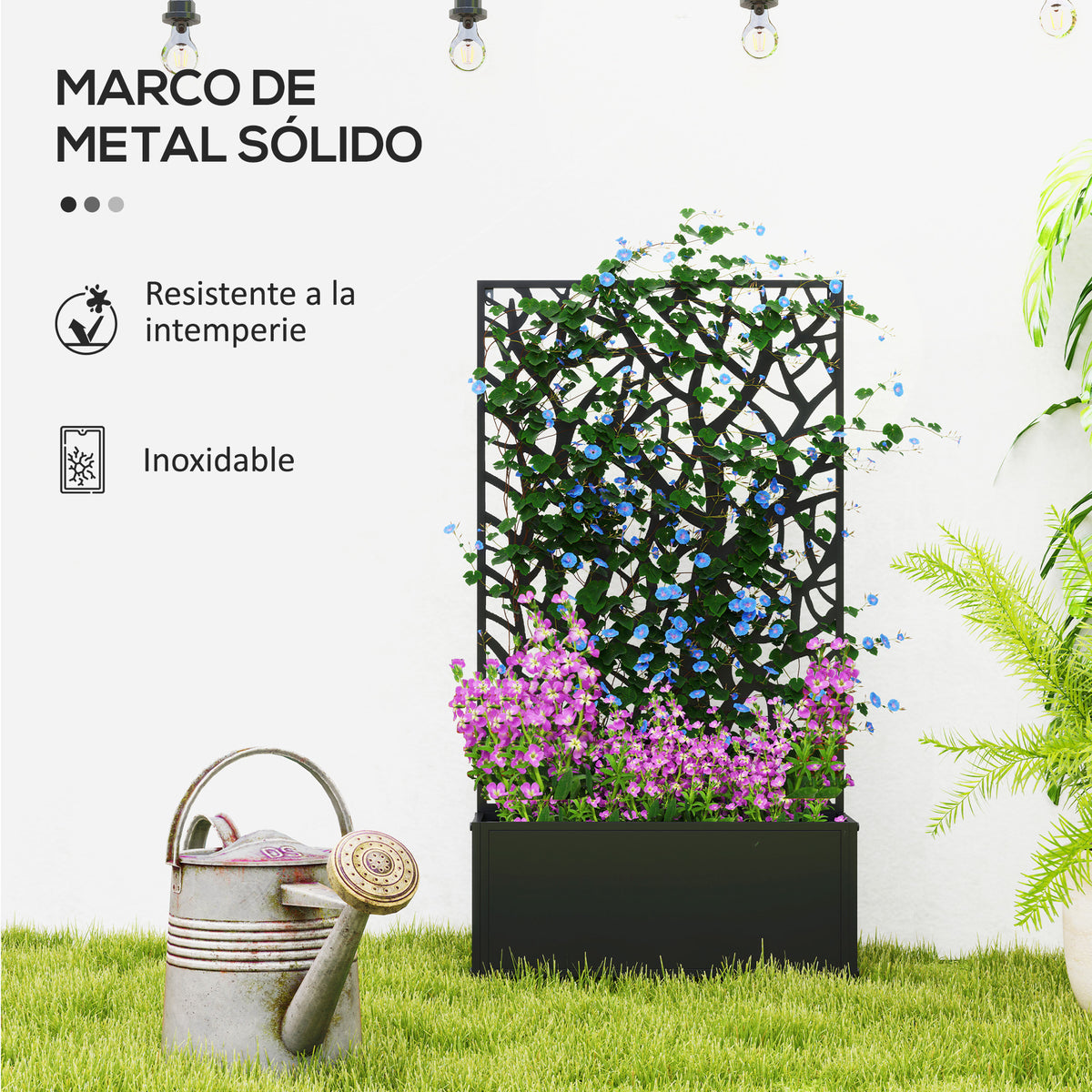Outsunny Jardinera Exterior Grande De Metal Con Pantalla De Privacidad Negro_5