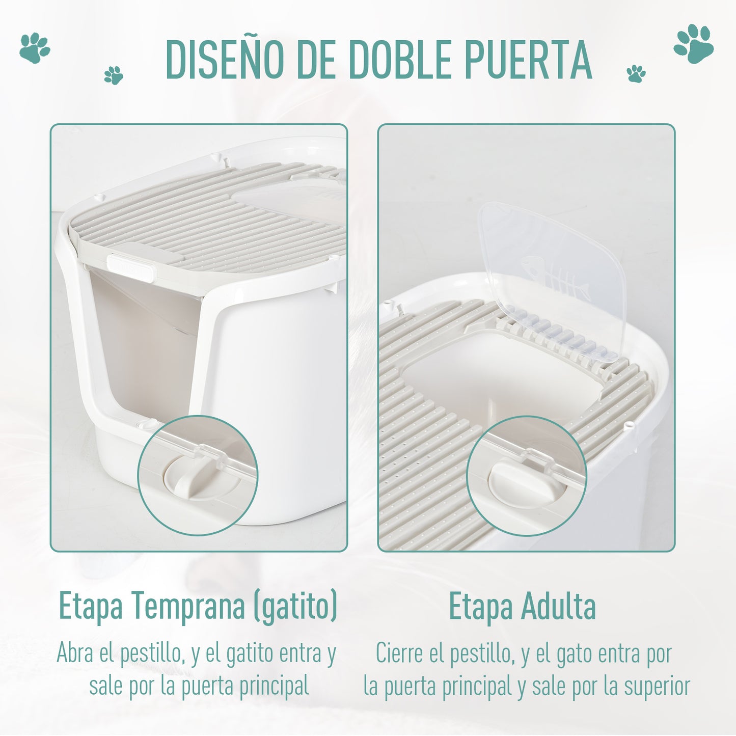 Pawhut Caja De Arena Para Gatos Doble Puerta Arenero Caja Desodorizante Pala_5