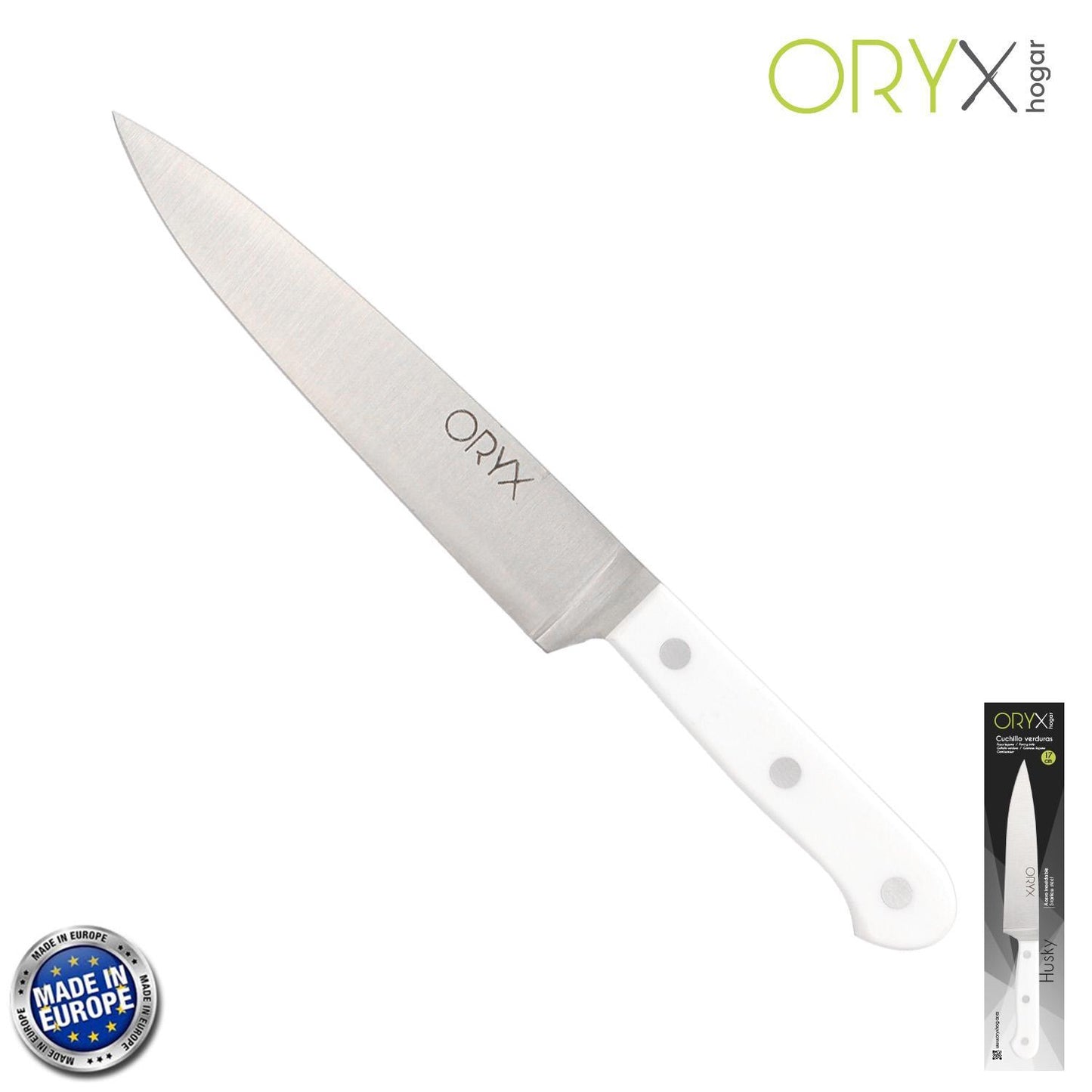 Cuchillo Husky Verduras 17 Cm. Hoja Acero Inoxidable, Cuchillo Verduras, Cuchillo Cortar Verduras Mango Ergonomico Blanco