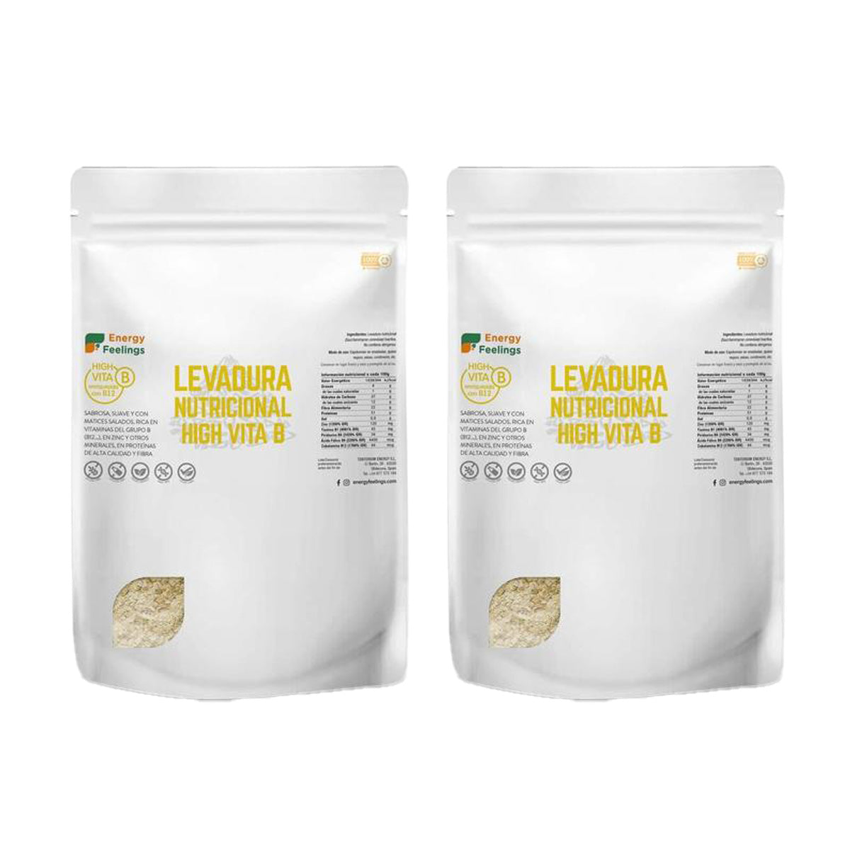 Pack 2x Levadura nutricional vitamina B12 en copos Energy Feelings, 1 Kg