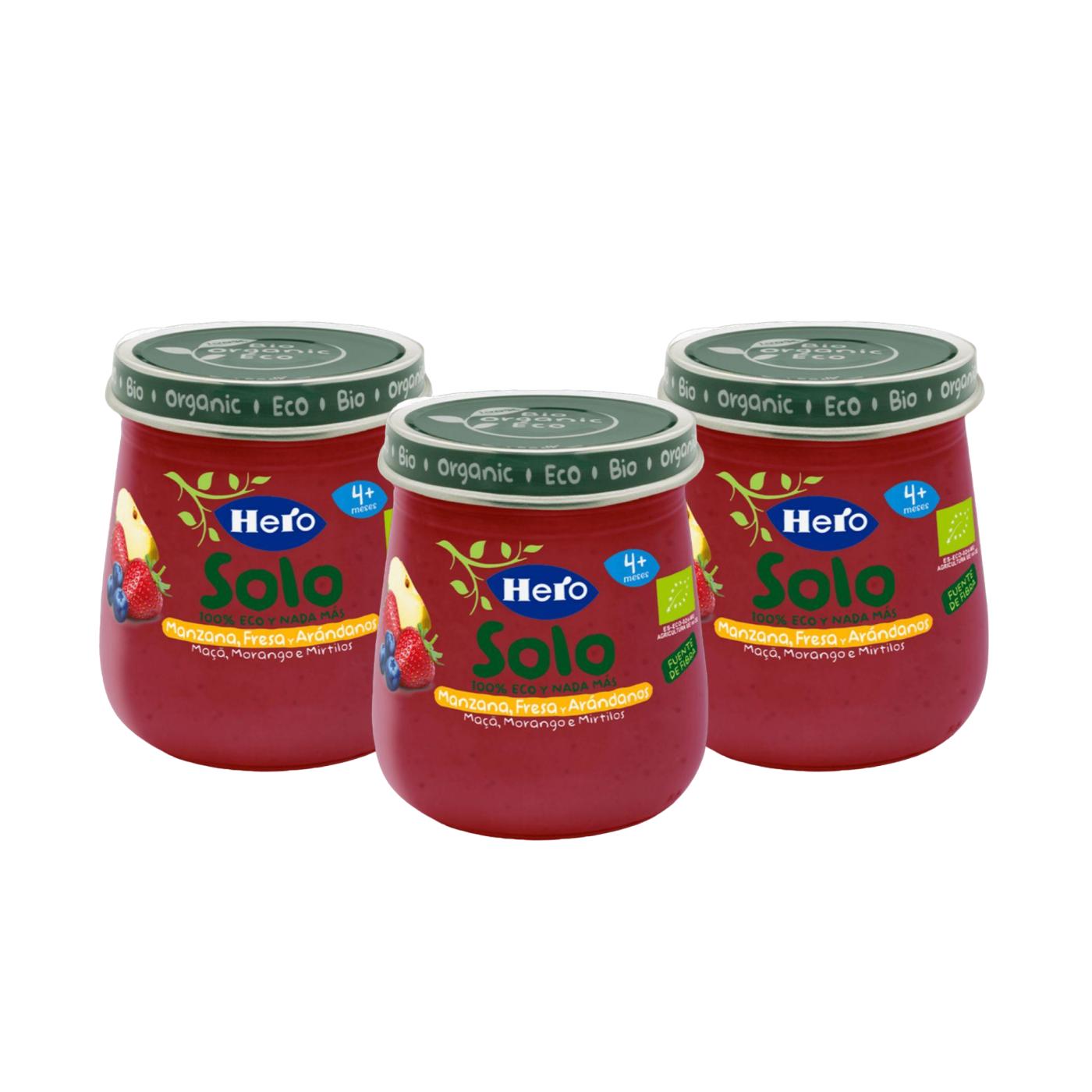 PACK X3 Tarrito de Manzana, Fresa y Arándanos Eco 120 g-Hero Solo