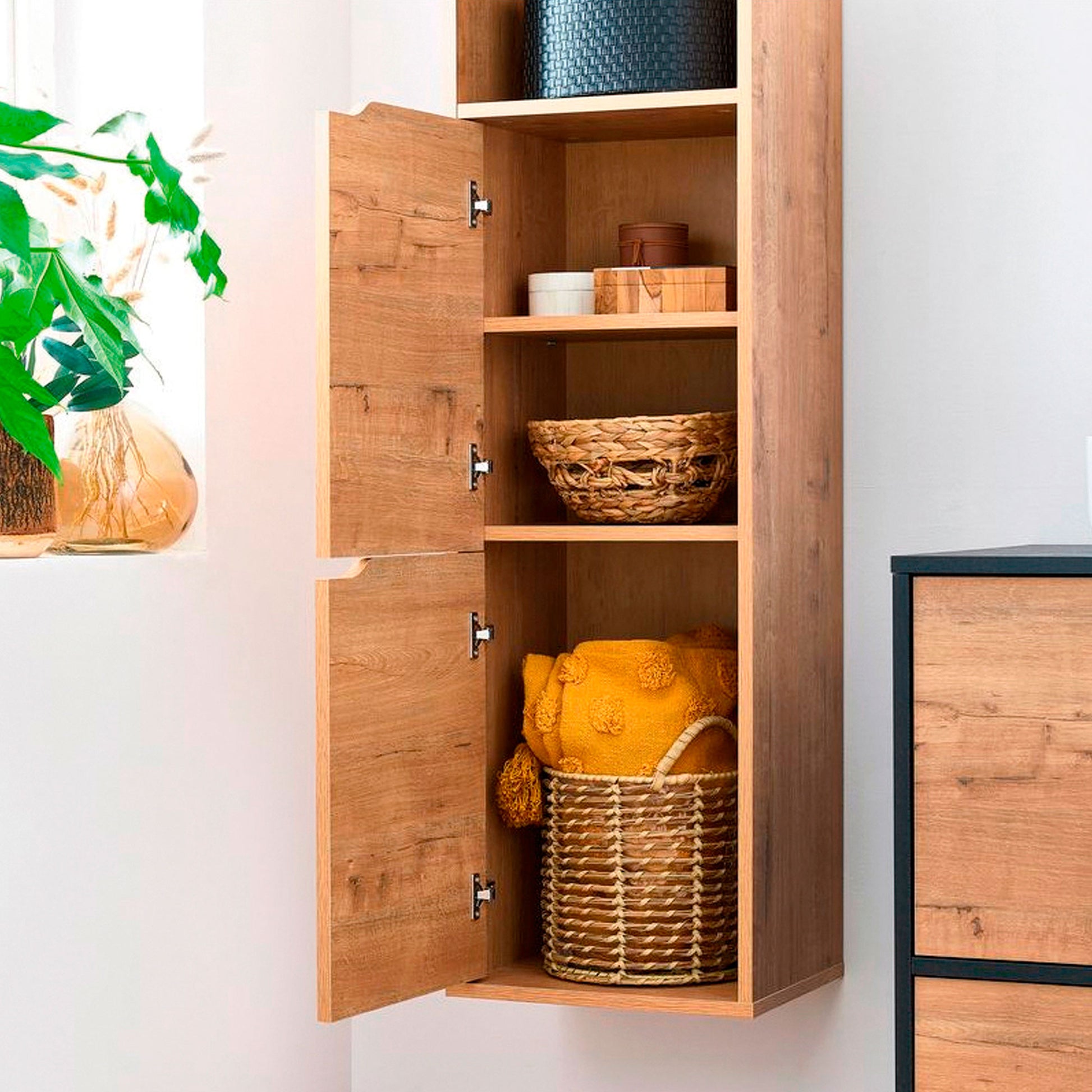 Columna De Baño, Mueble Auxiliar, Armario Alto Estilo Moderno 150x36,5x30 Cm Espacio Almacenaje, Briebe, Aura, Madera