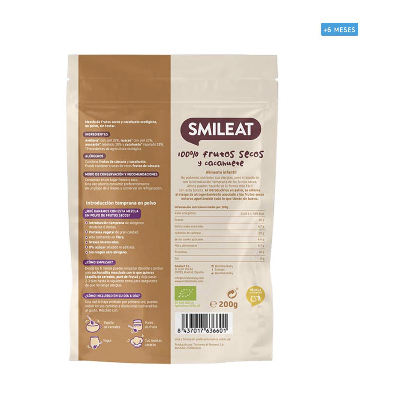 Mix frutos secos y cacahuete ECO 200g Smileat, introducción temprana en polvo