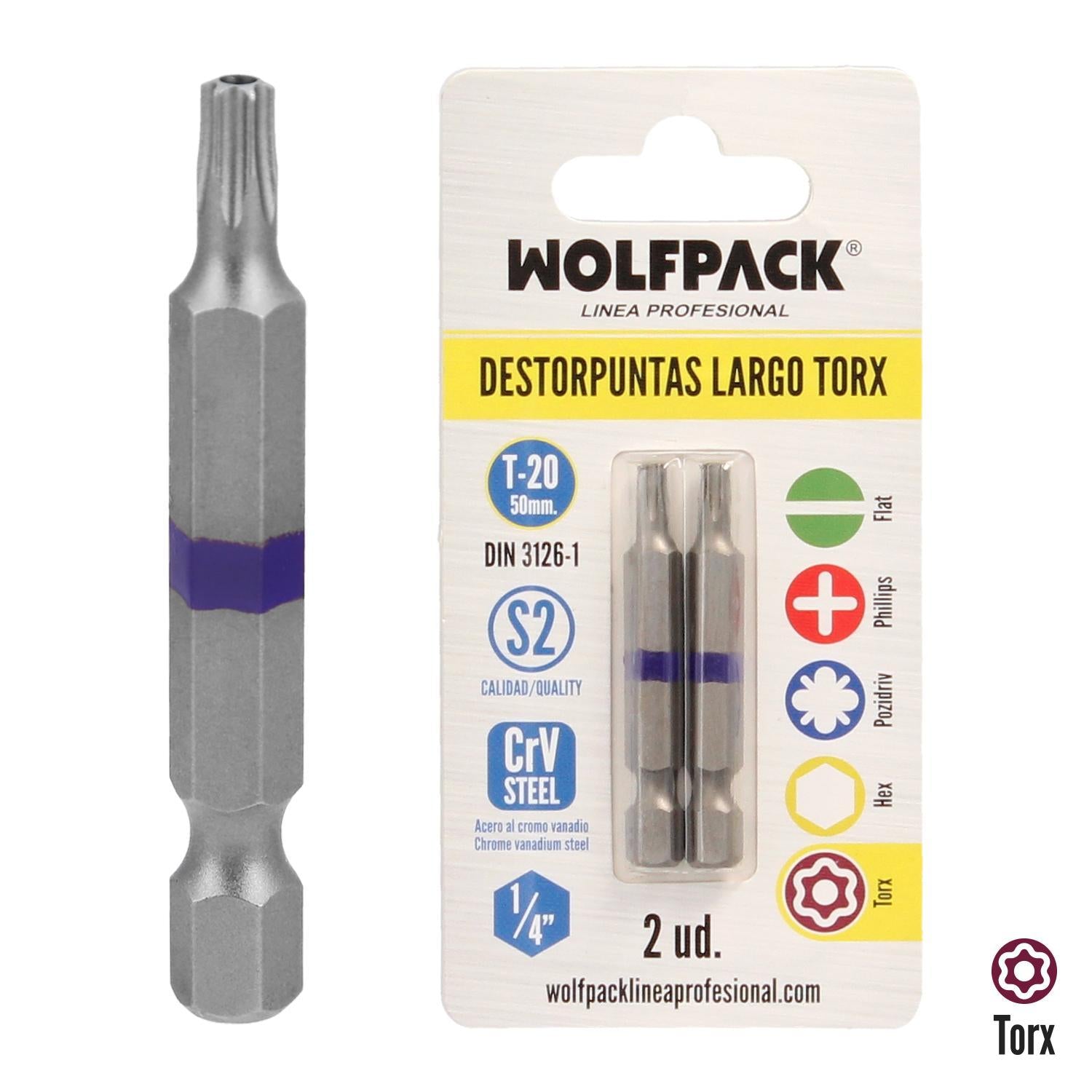 Puntas Largas Destornillador Torx T20 (2 Piezas). Acero S2 Al Cromo Vanadio. Puntas Hexagonales, Destorpuntas,