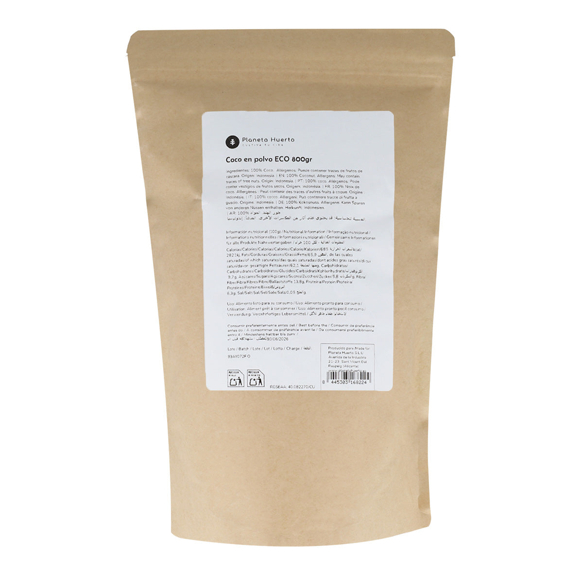 Coco rallado ECO Planeta Huerto 800 g