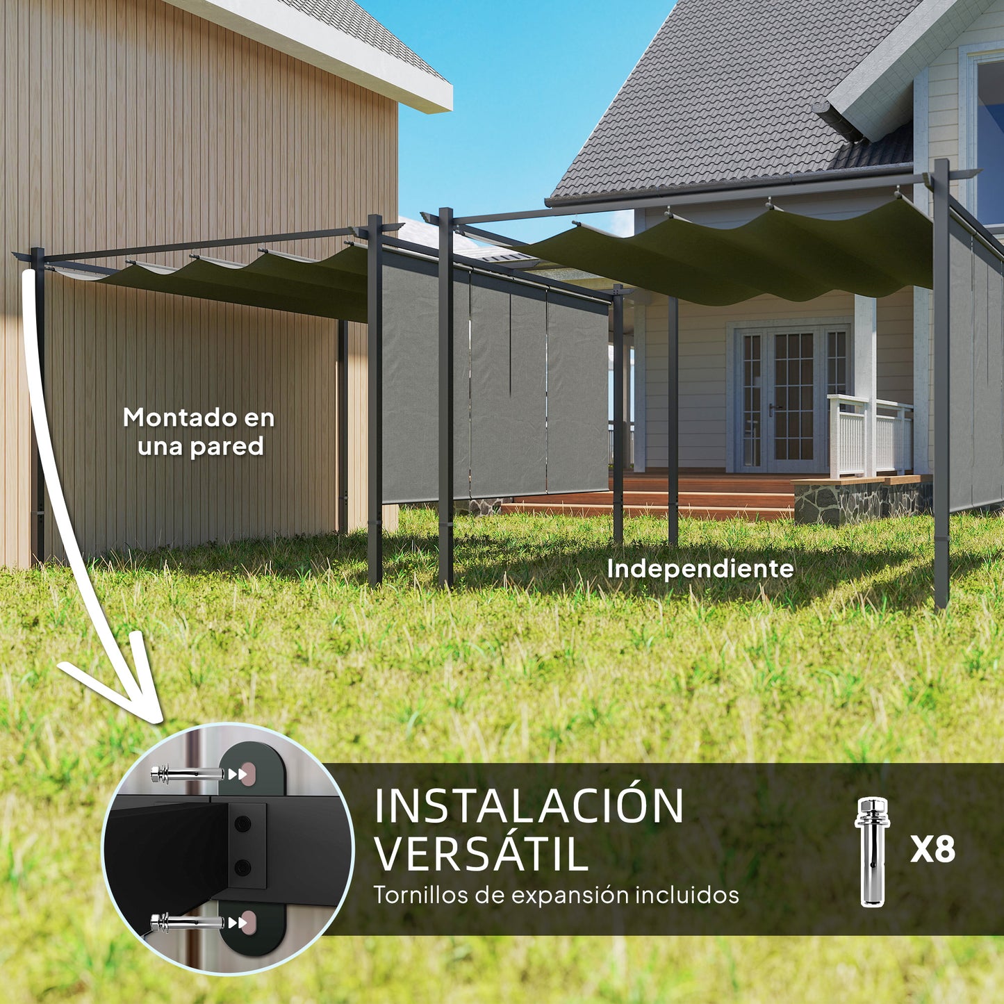 Outsunny Pérgola De Jardín 4x3 M Con Techo Retráctil Y 3 Laterales Enrollables_5