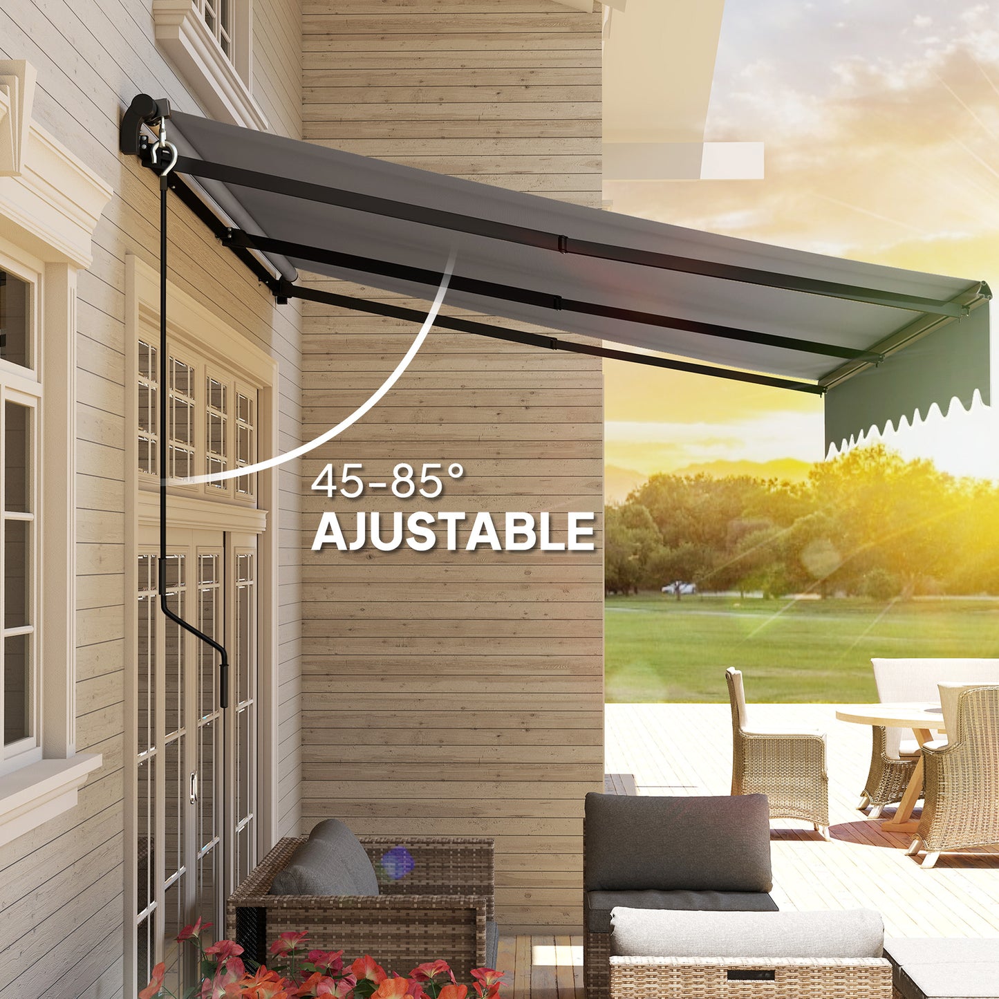 Outsunny Toldo Manual Retráctil 360x220 Cm Protección Uv30+ Gris_5