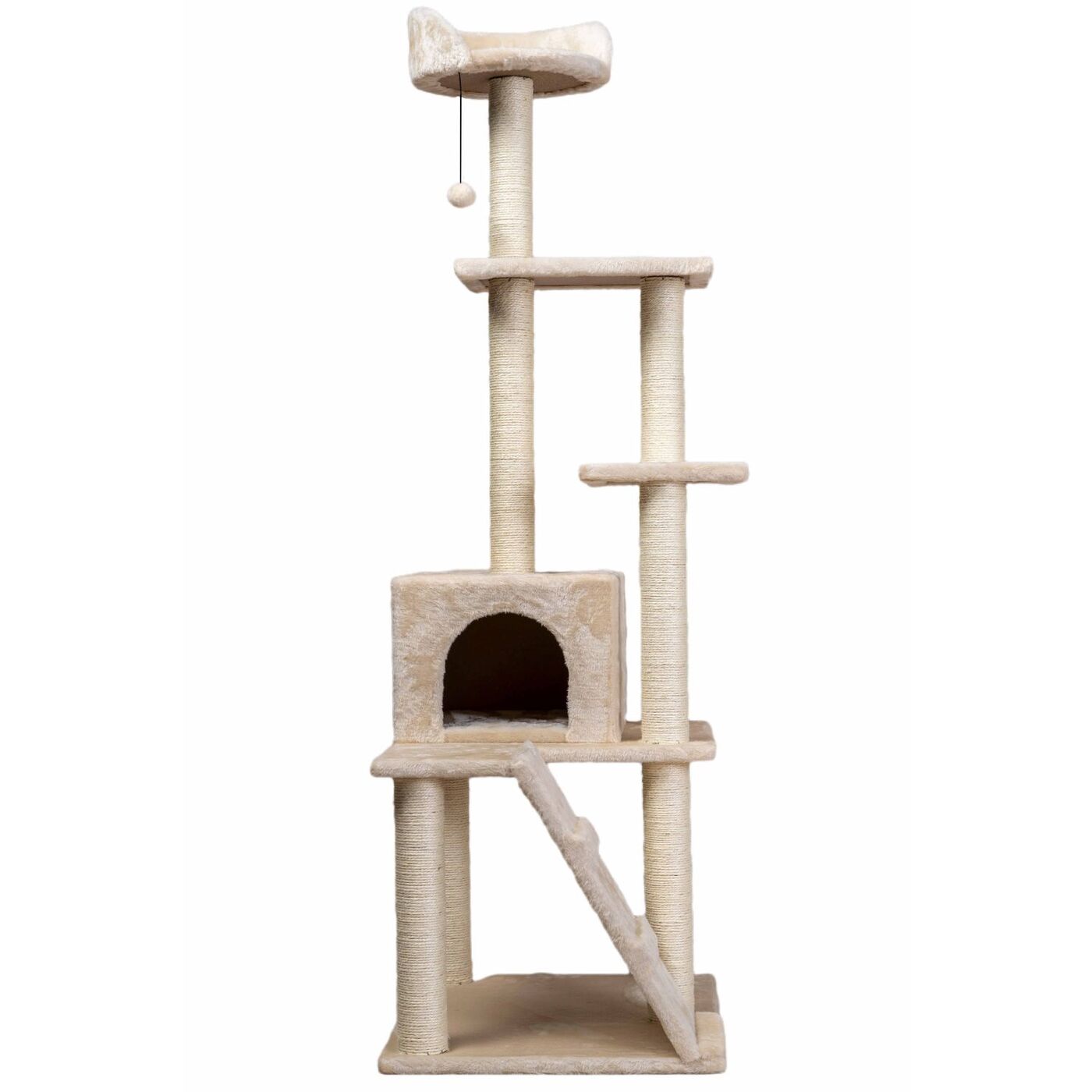 Rascador Para Gato Wuapu Modelo Six Con Elementos Varios. Altura 155cm, Base 35x49cm. Color Beige_0