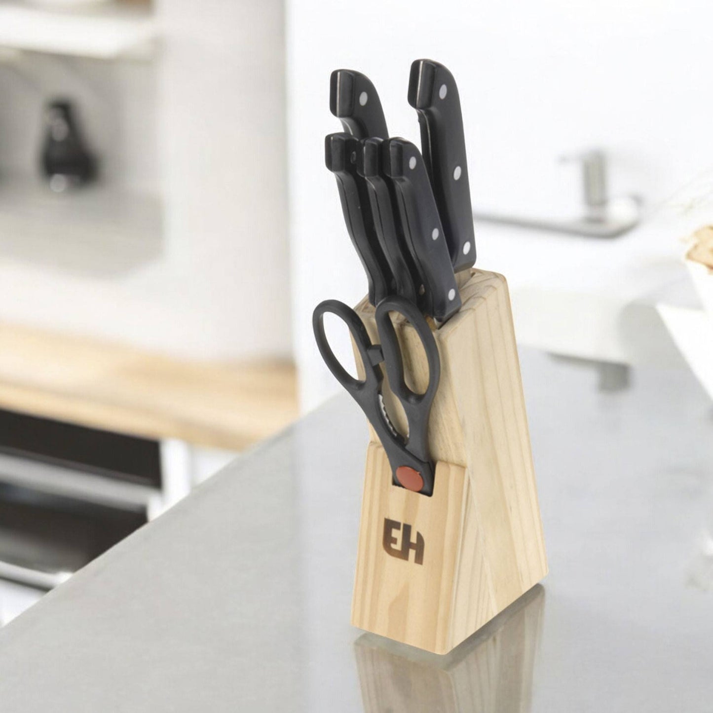 Well Home Juego De Cuchillos 6pcs En Acero Con Tacoma De Madera_3