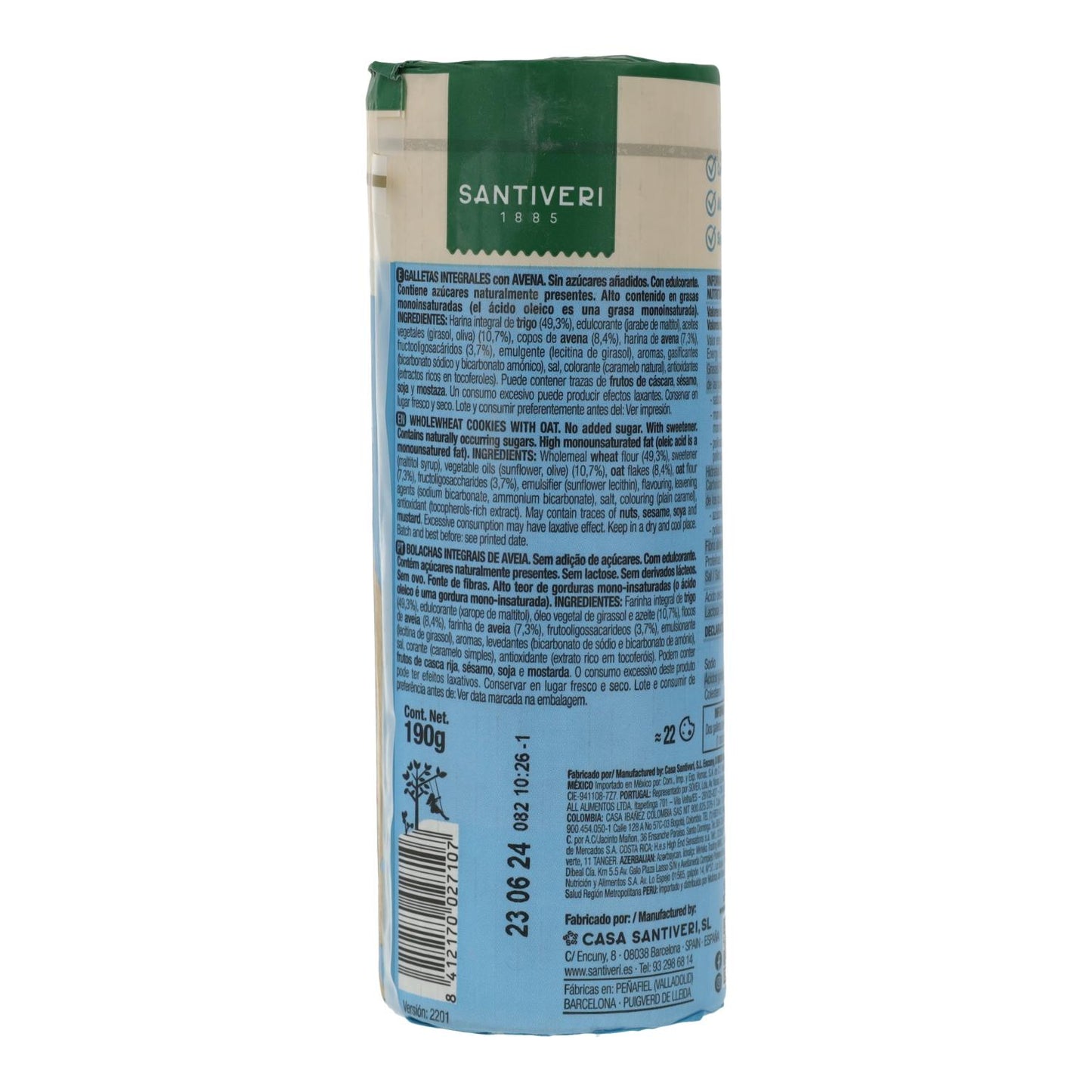 Galletas Integrales Avena 0% azúcares Santiveri 190g