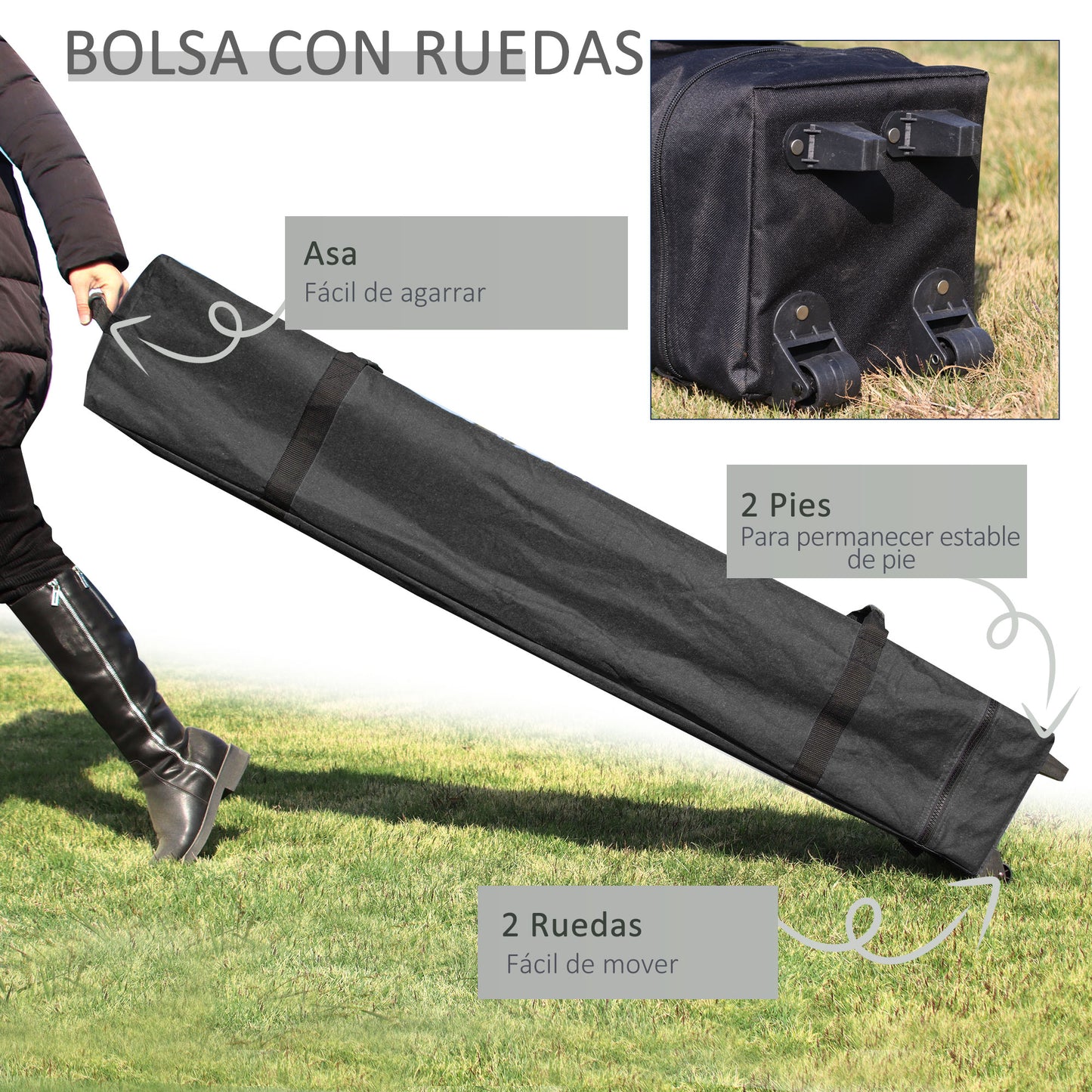 Outsunny Carpa Plegable 3x3 M Con Altura Ajustable Y 4 Paredes Extraíbles Blanco_5