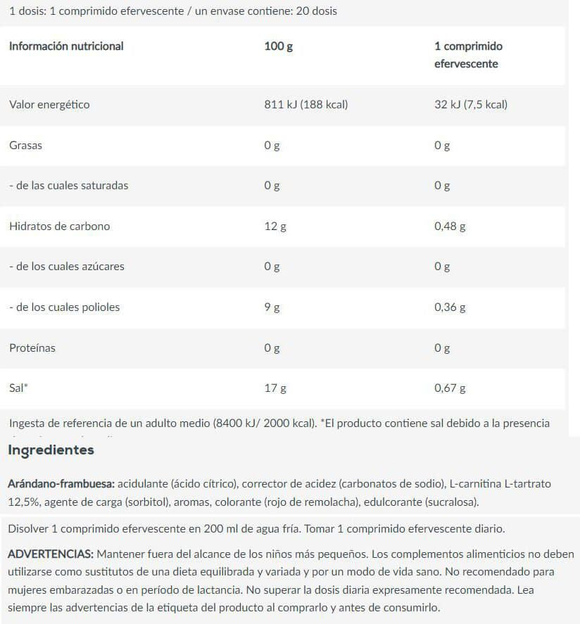 L-carnitina Efervescente 500mg - 20 Tabletas - Frambuesa - L-carnitina - Biotech Usa_5