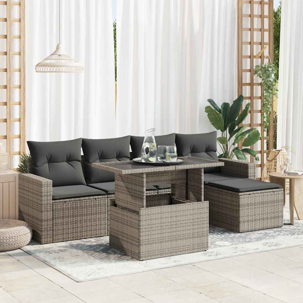 Set De Muebles De Jardín 6 Pzas Y Cojines Ratán Sintético Gris / Vetonek_5